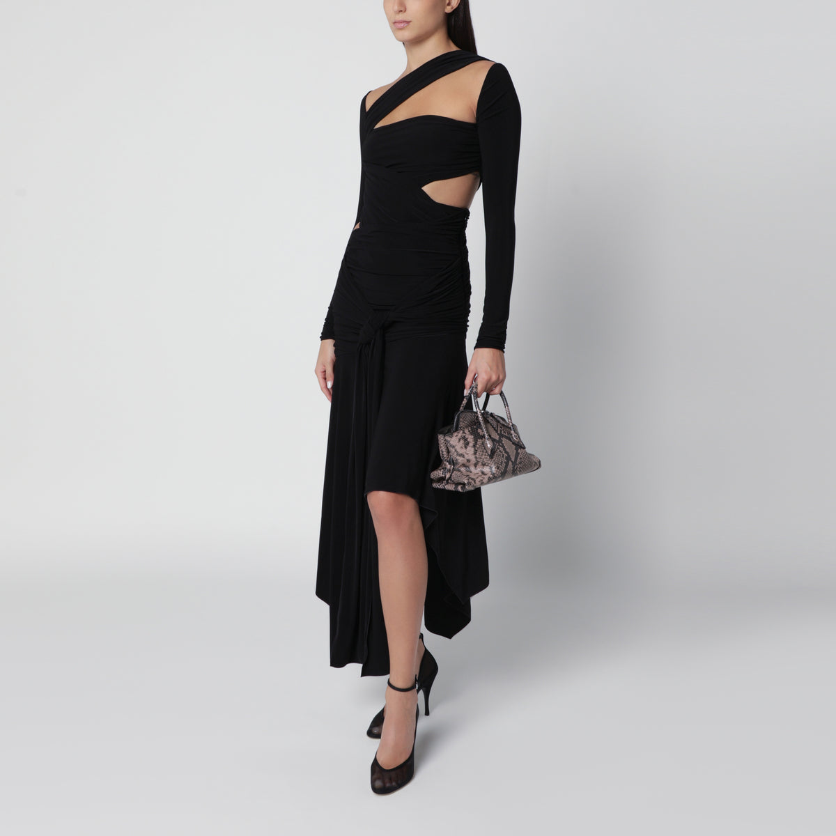 Black and mauve La Passeggiata Mini handbag in python-effect leather