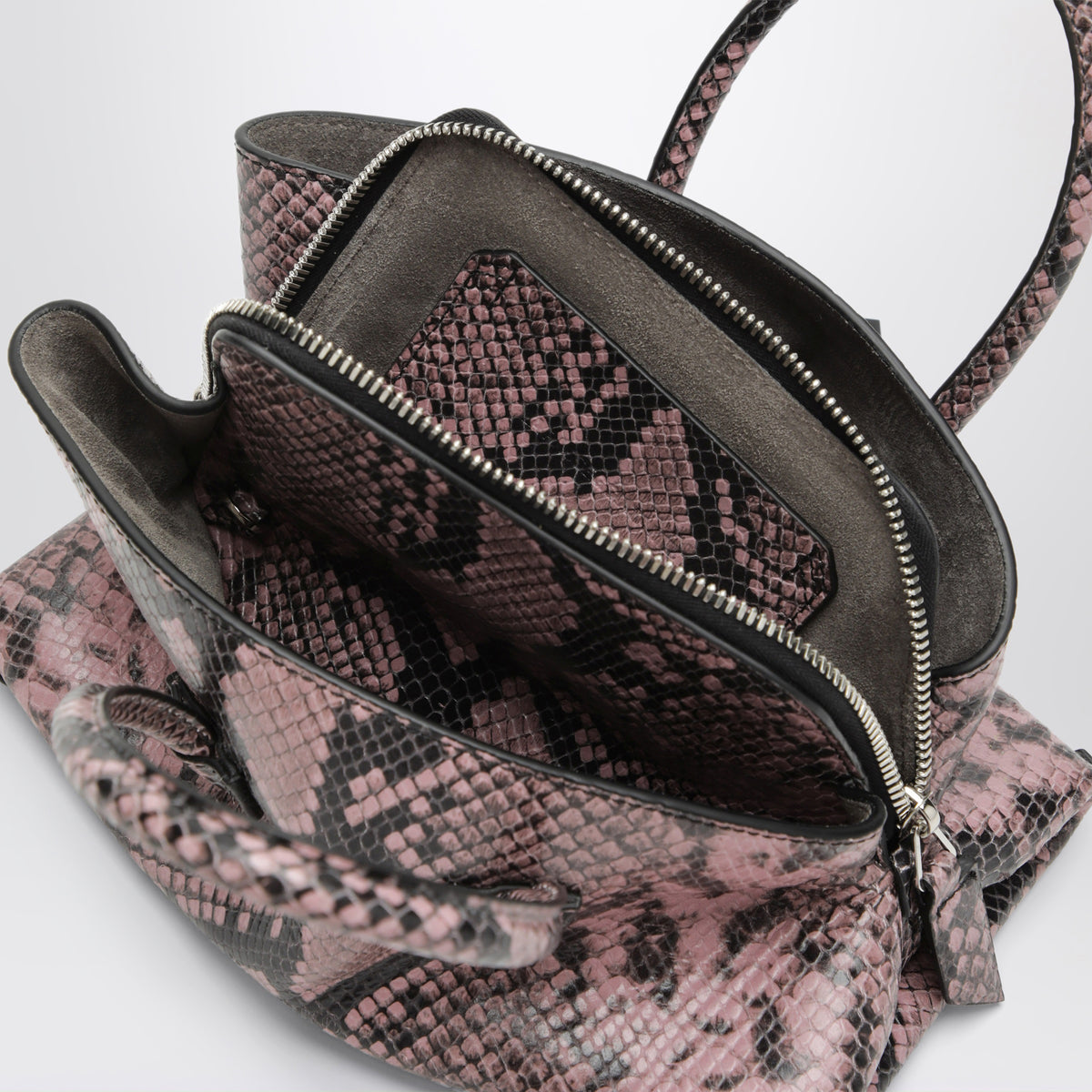 Black and mauve La Passeggiata Mini handbag in python-effect leather