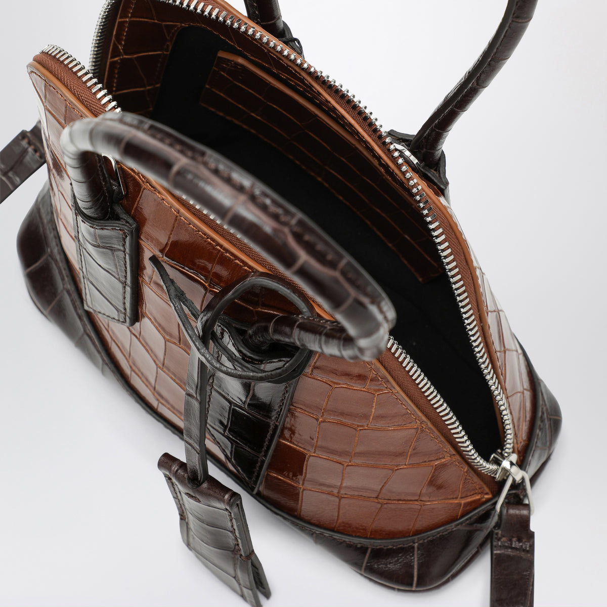 Borsa Sant Ambroeus mini marrone e nera effetto coccodrillo