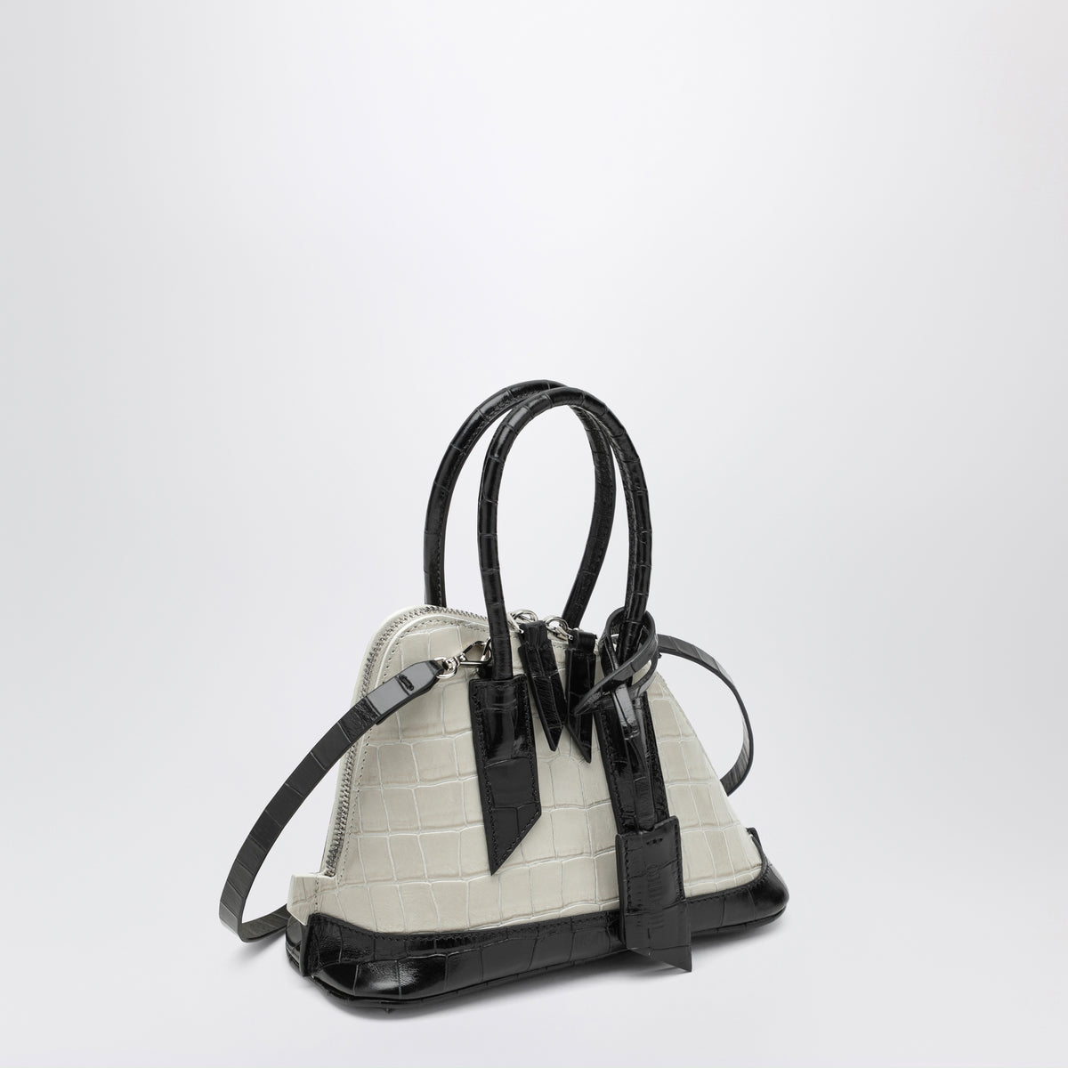 Borsa Sant Ambroeus mini beige e nera effetto coccodrillo