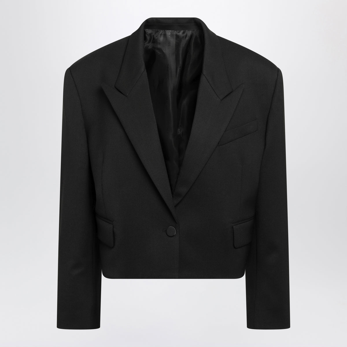 Schwarzer Cropped-Blazer aus Gabardine in Wollmischung