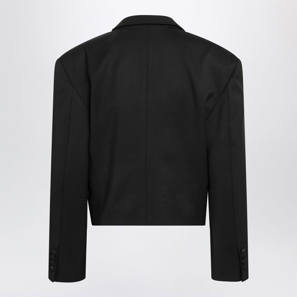 Schwarzer Cropped-Blazer aus Gabardine in Wollmischung