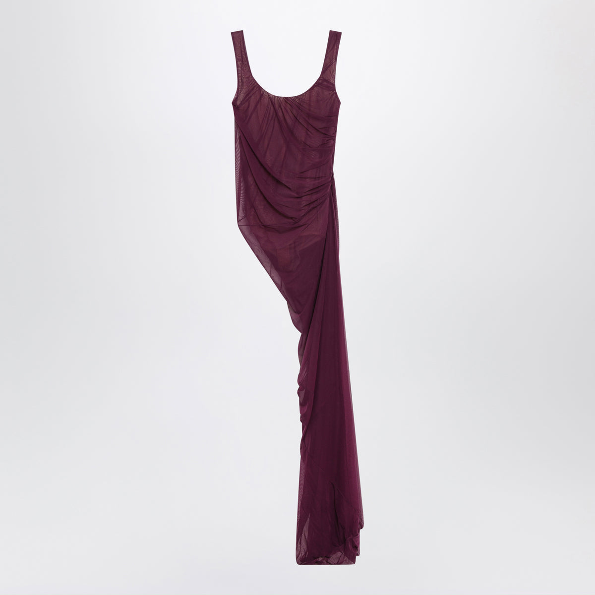Robe longue drapée couleur prune