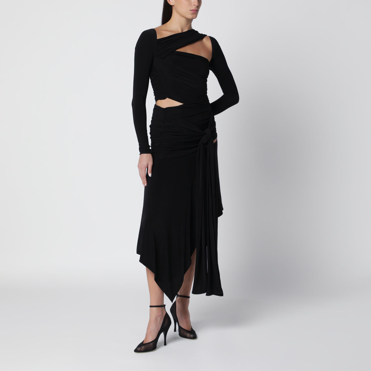 Black draped cut-out midi dress