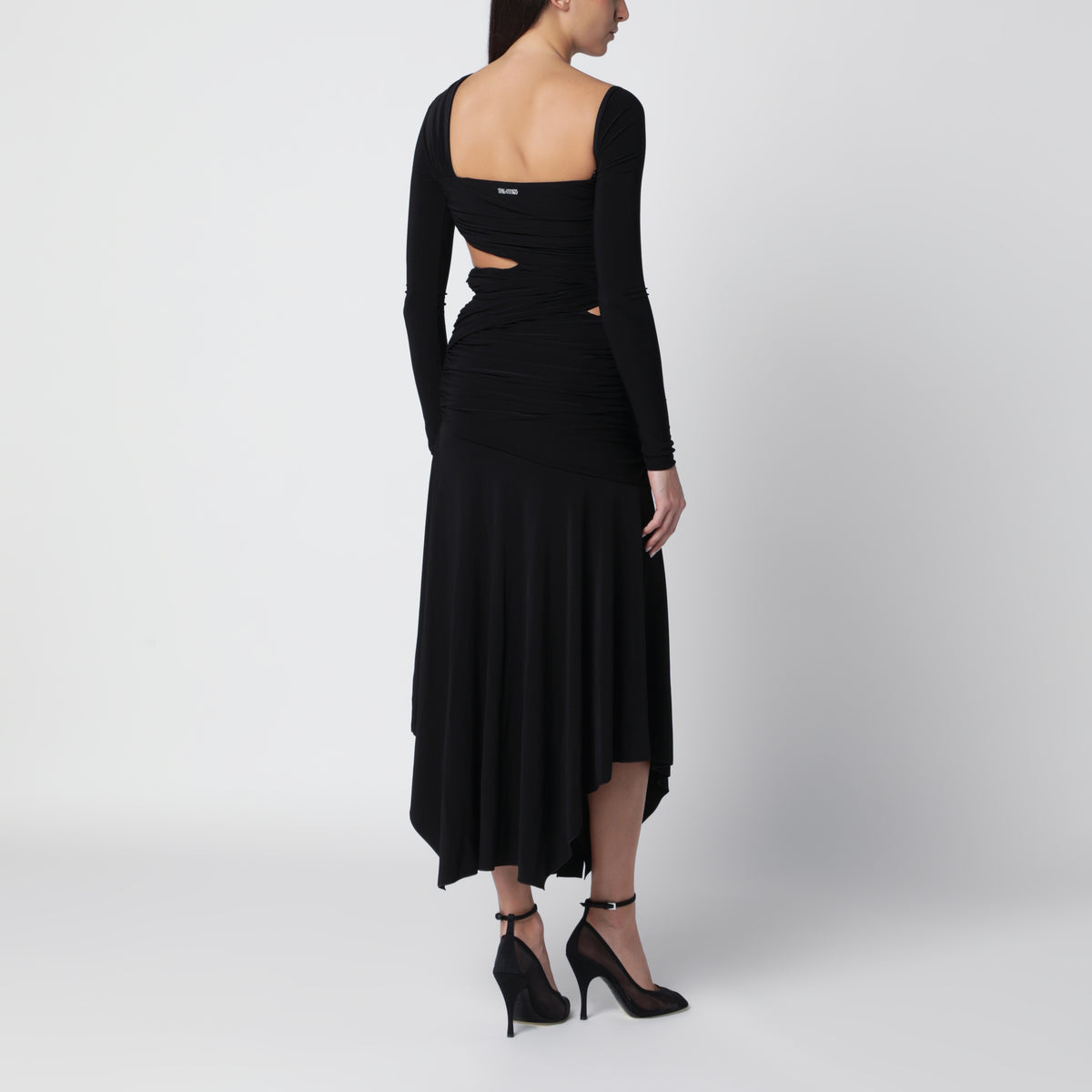 Black draped cut-out midi dress