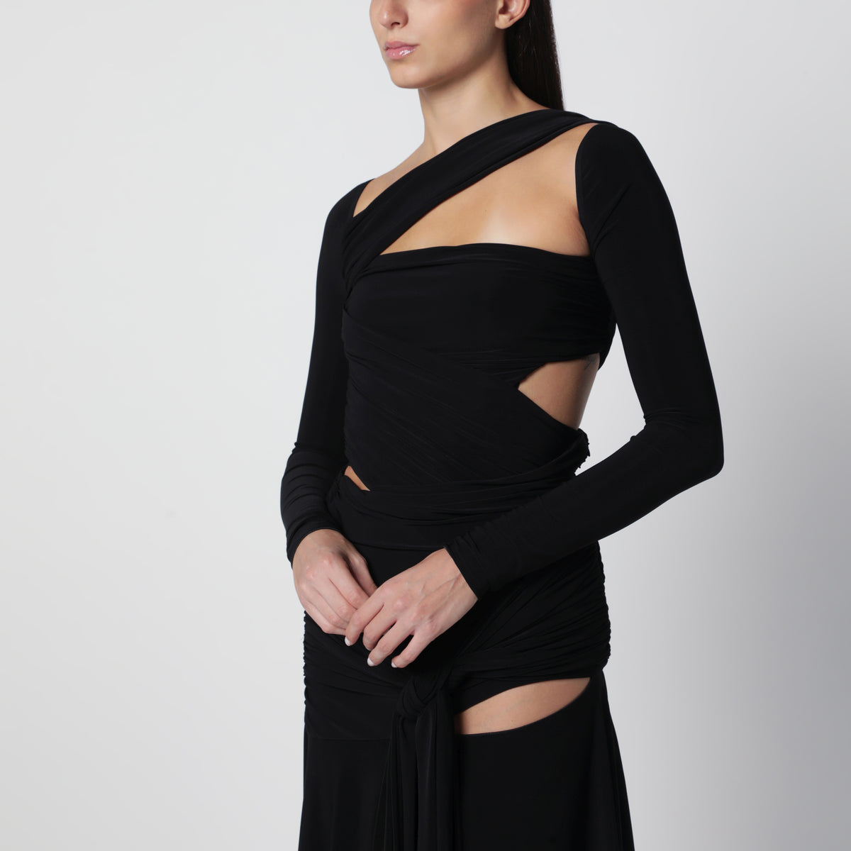 Black draped cut-out midi dress