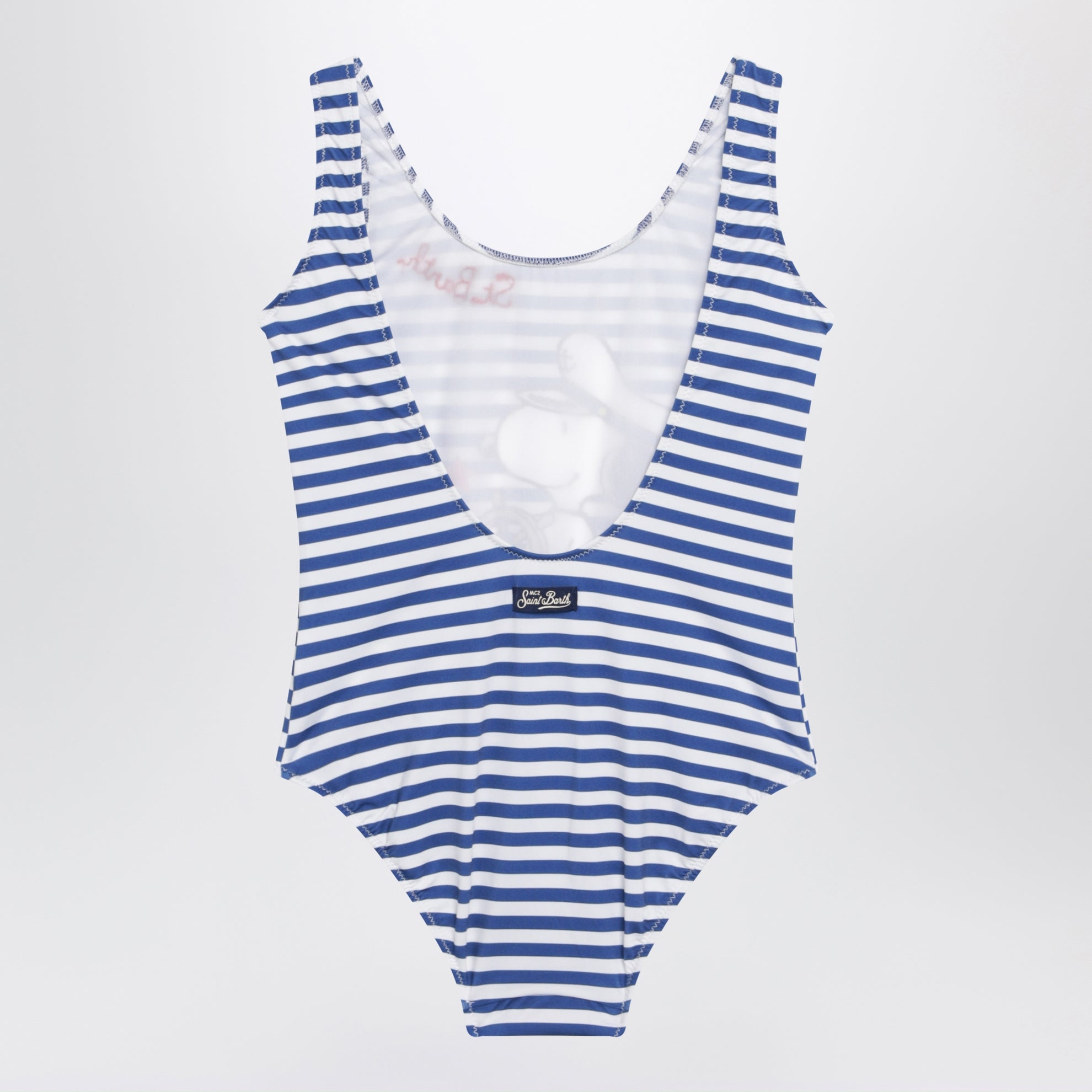 Striped one-piece swimsuit with Snoopy