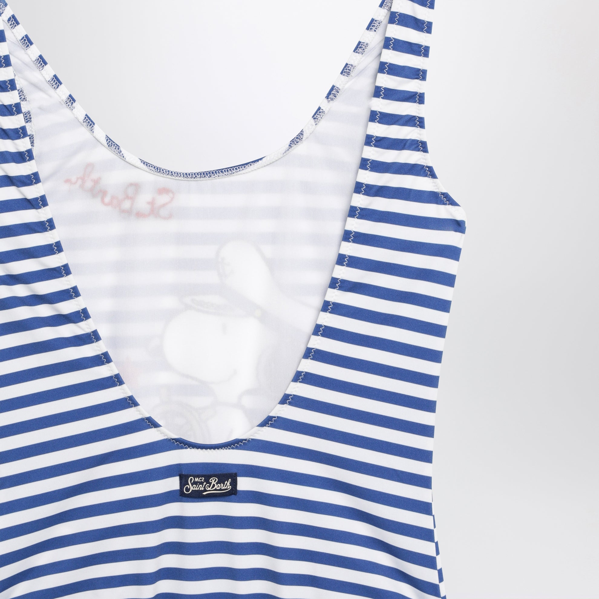 Striped one-piece swimsuit with Snoopy