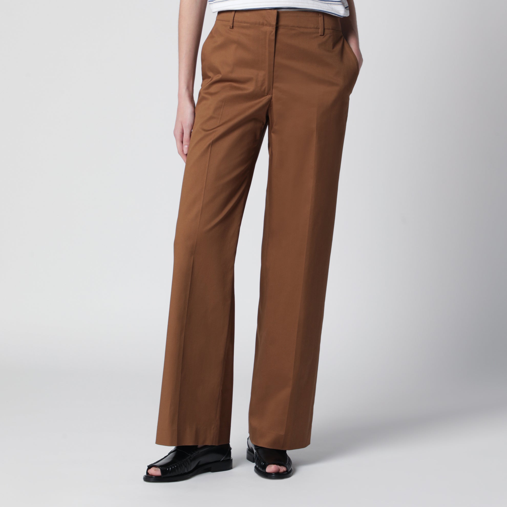 Pantalon Francoise beige en mélange de coton