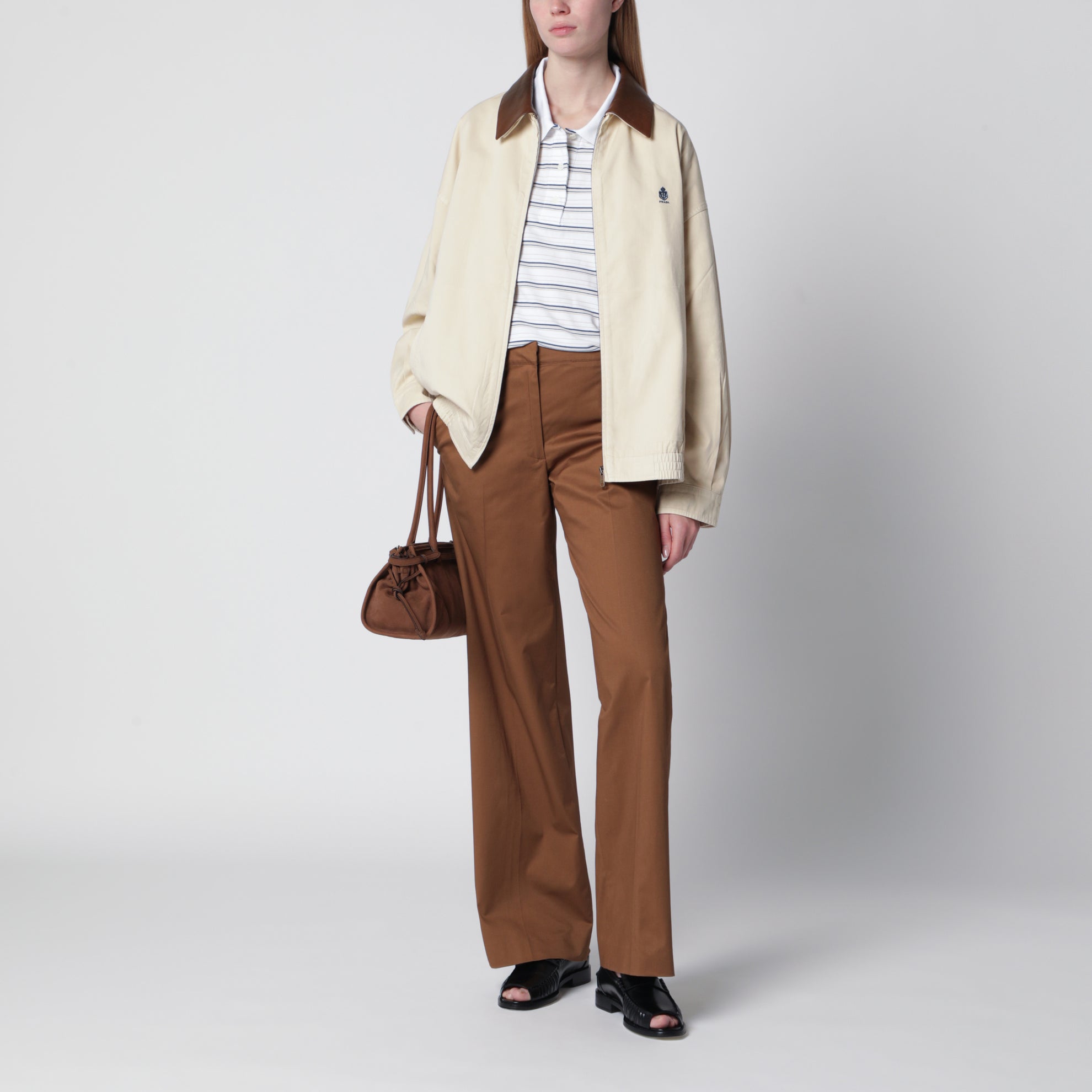 Pantalon Francoise beige en mélange de coton