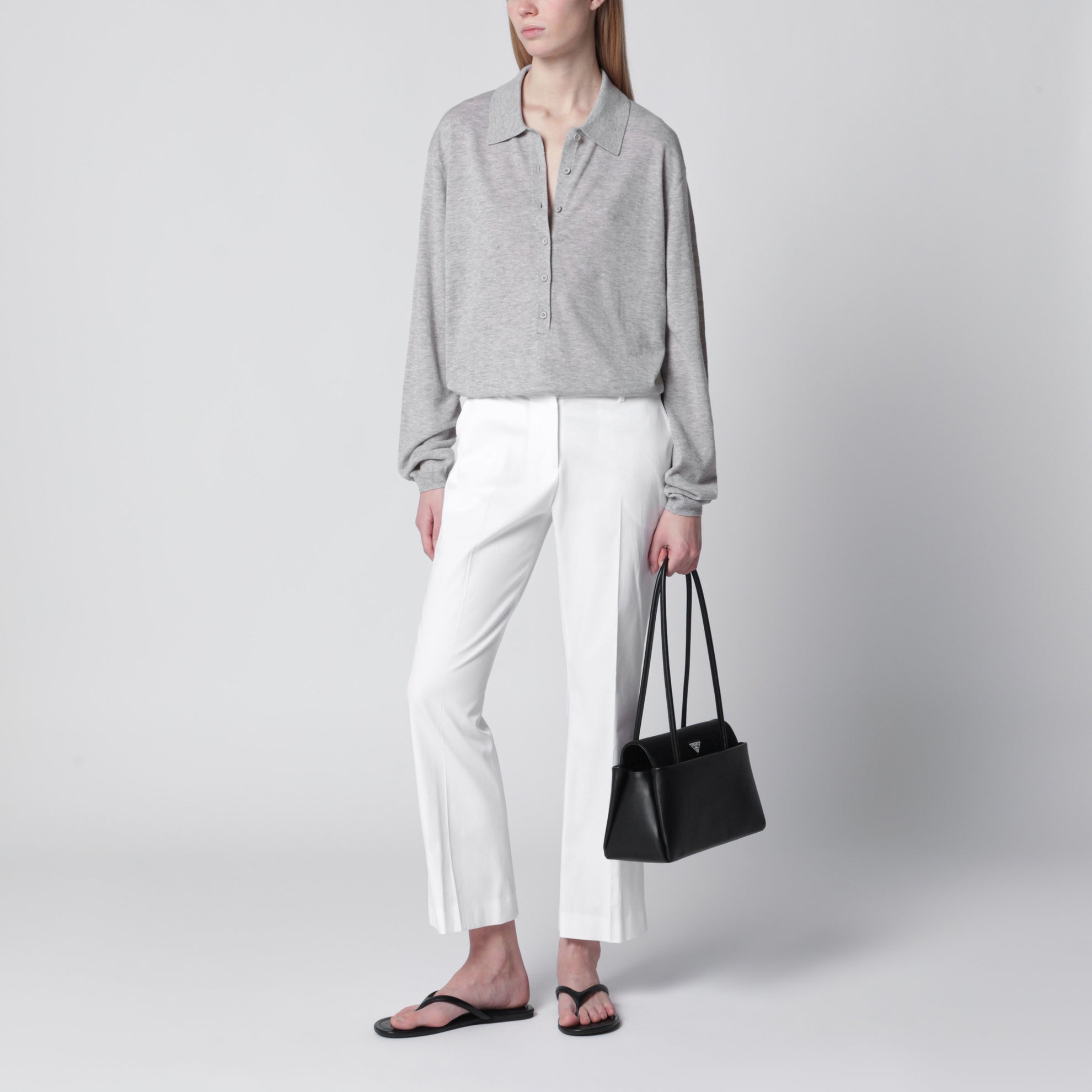 Mid-rise flared cotton trousers in white
