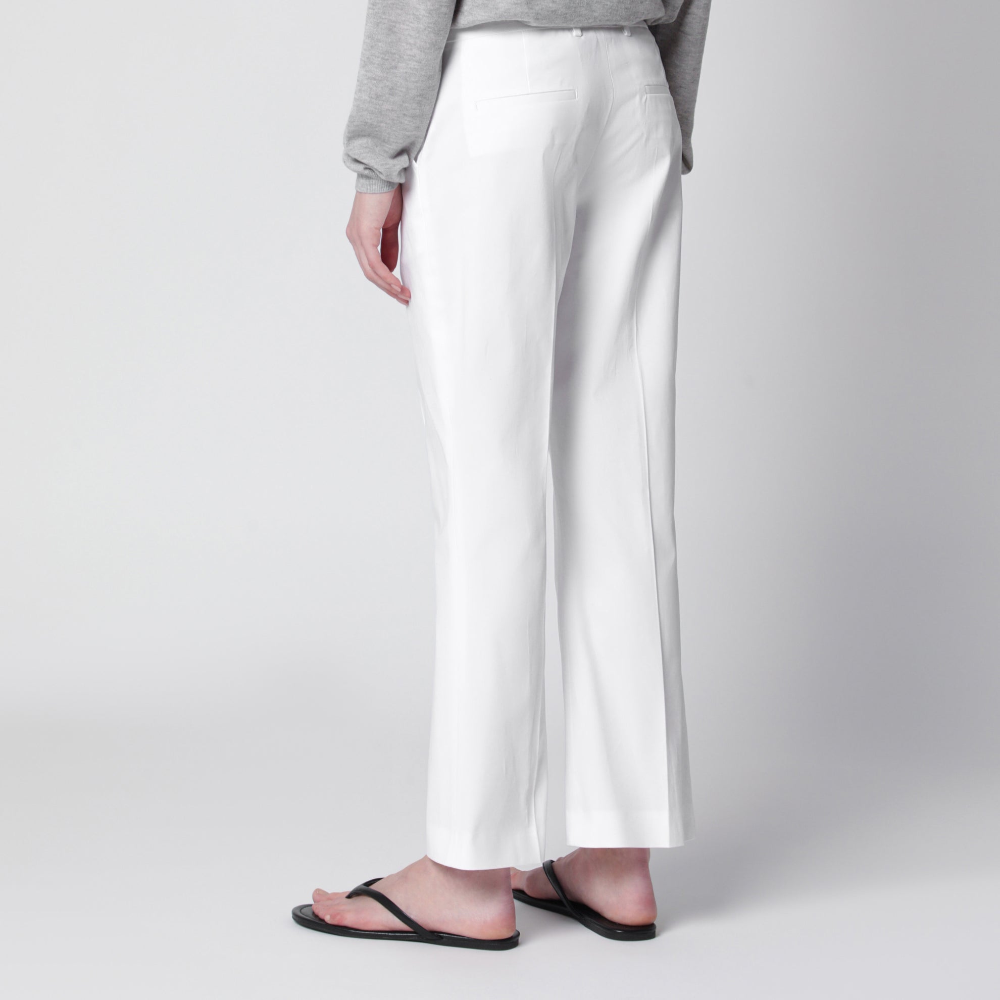 Mid-rise flared cotton trousers in white