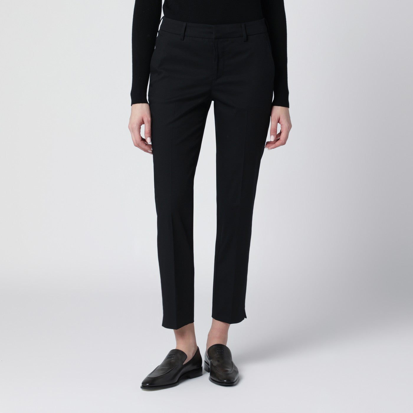 Black slim-fit cotton-blend trousers