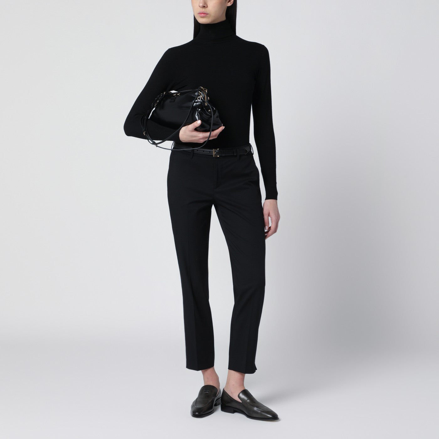 Black slim-fit cotton-blend trousers