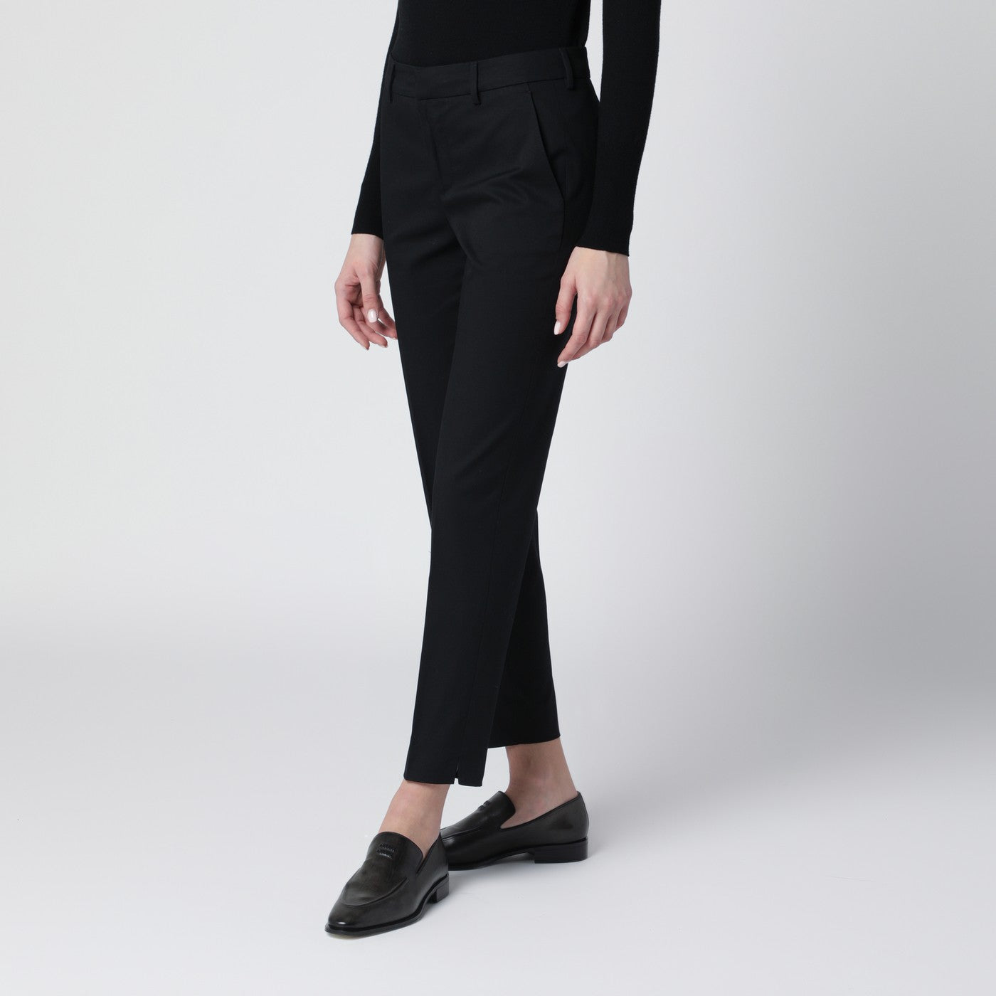 Black slim-fit cotton-blend trousers