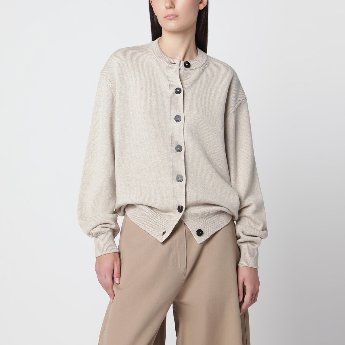 Moulin hellbeige Strickjacke aus Merinowolle