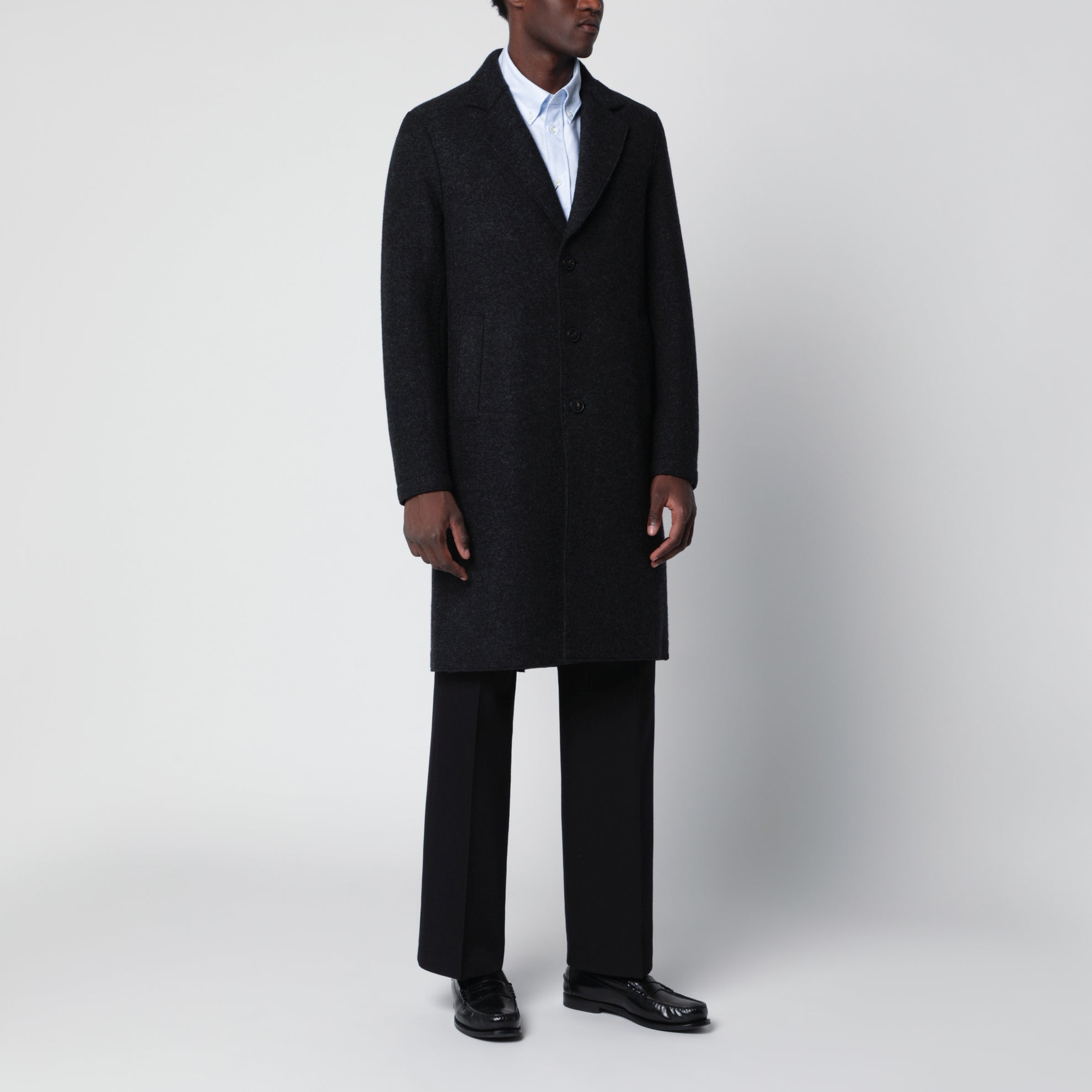 Anthracite grey single-breasted wool coat