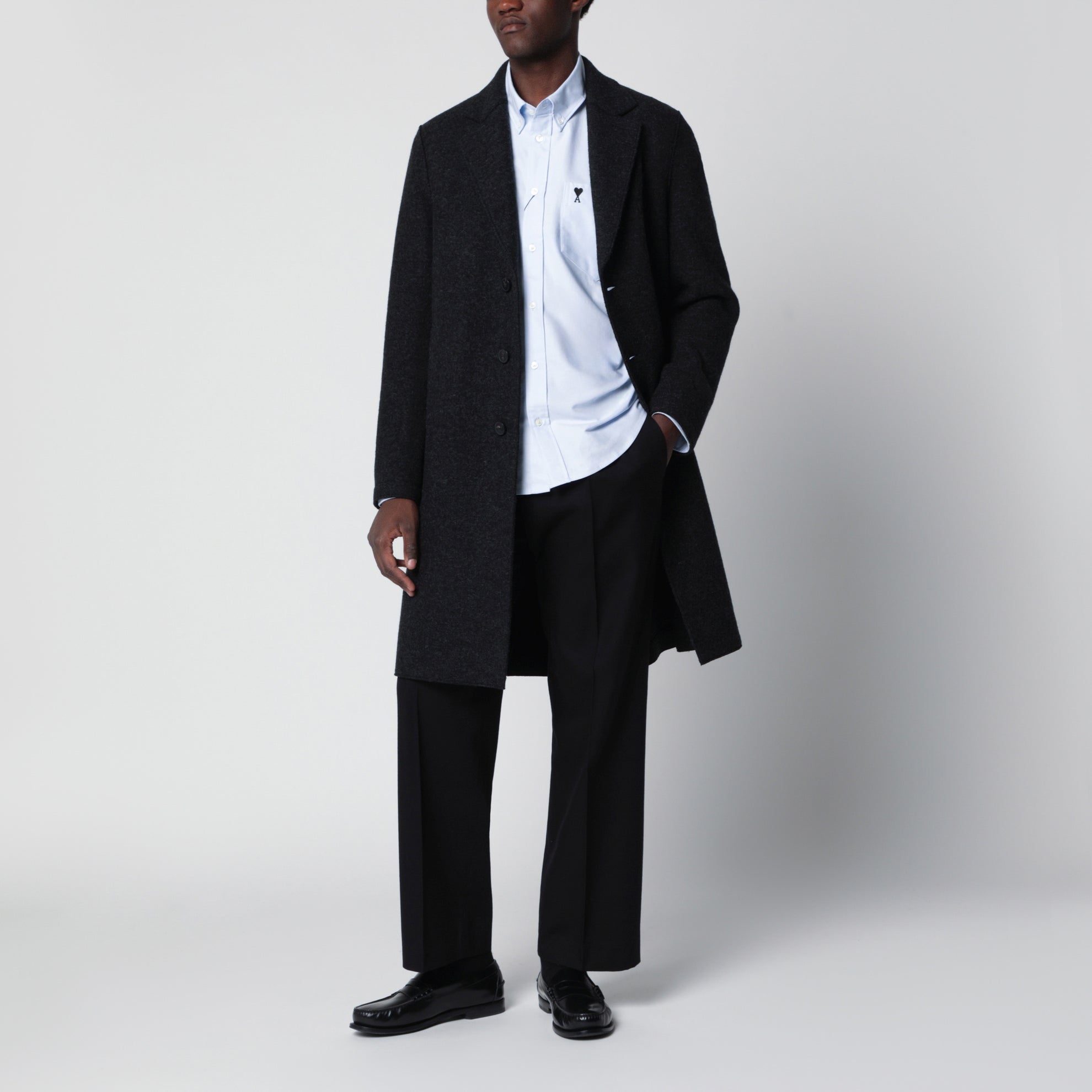 Anthracite grey single-breasted wool coat