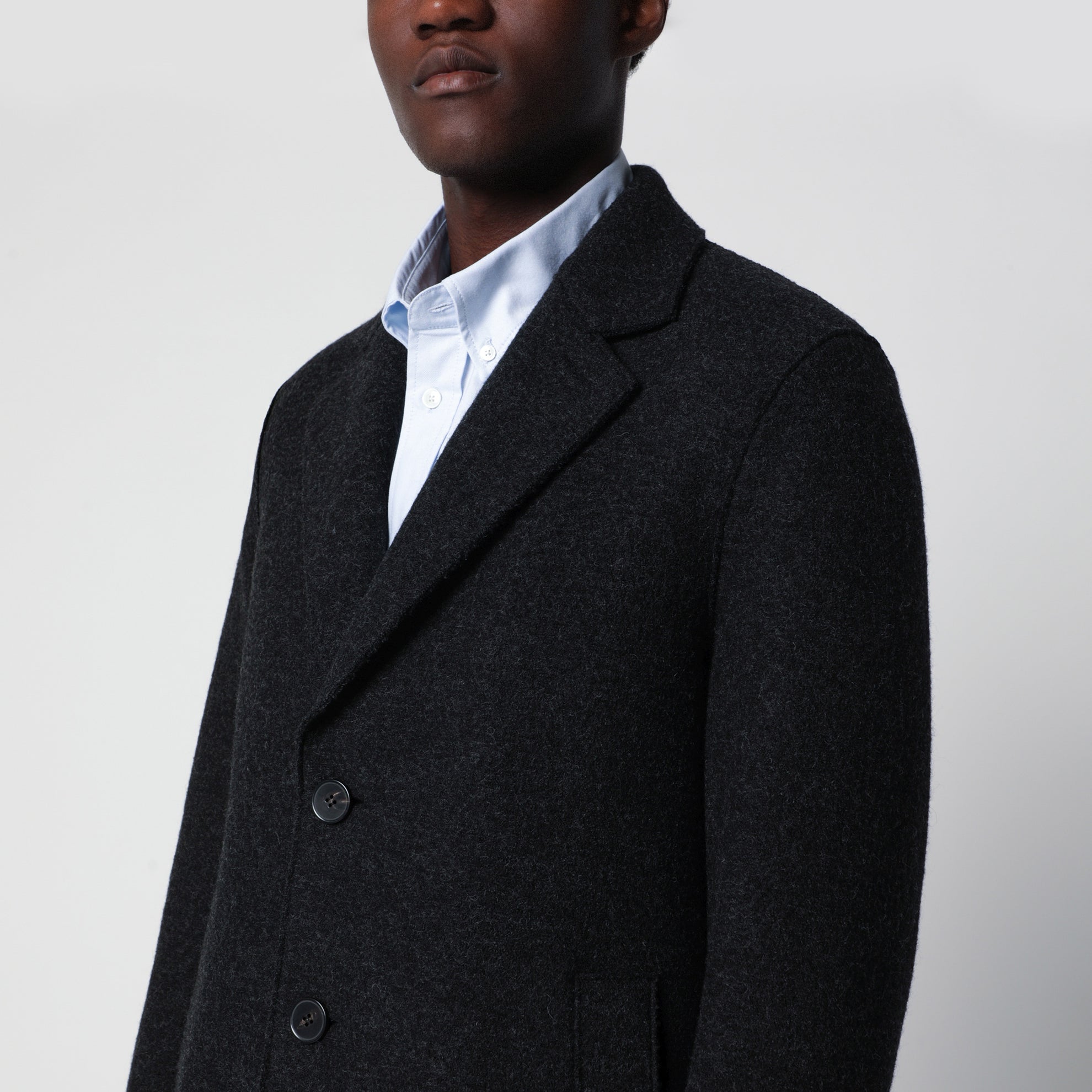 Anthracite grey single-breasted wool coat