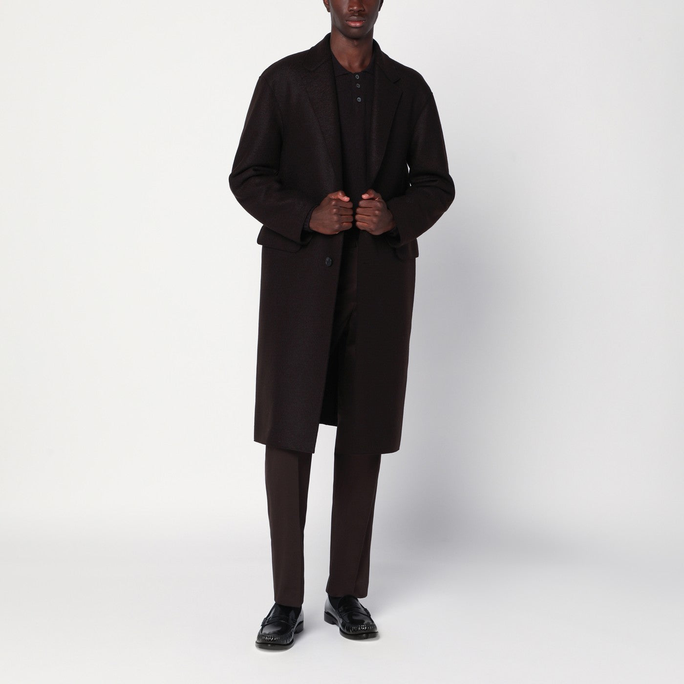 Brown single-breasted wool coat