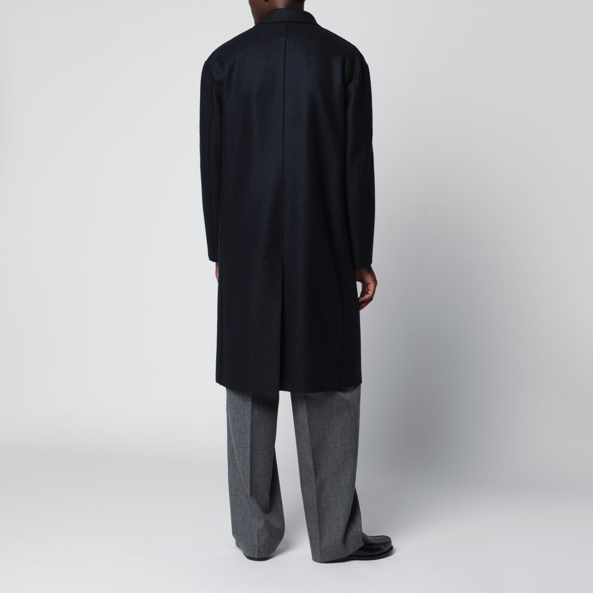 Navy single-breasted wool coat
