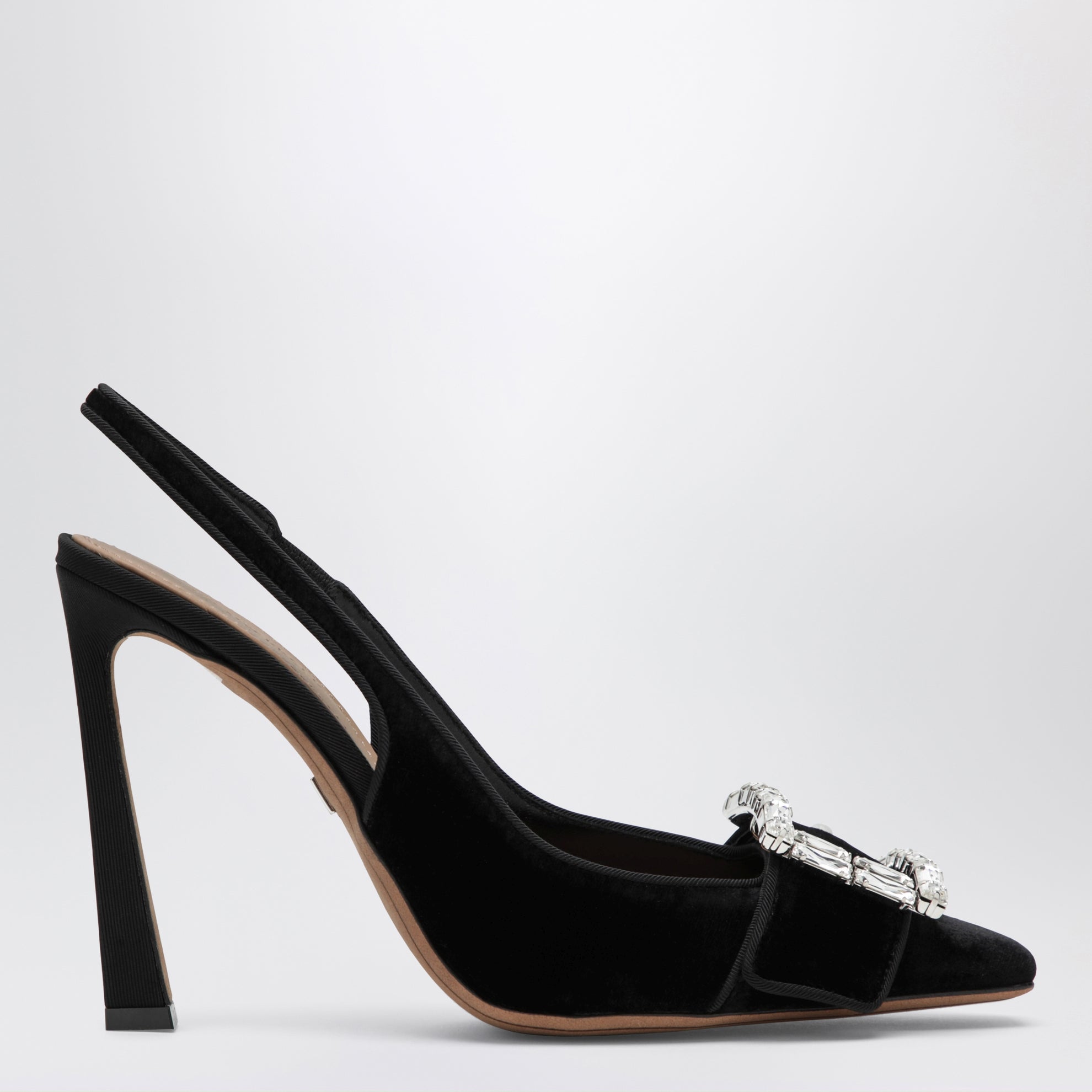 Slingback in velluto con fibbia gioiello nera