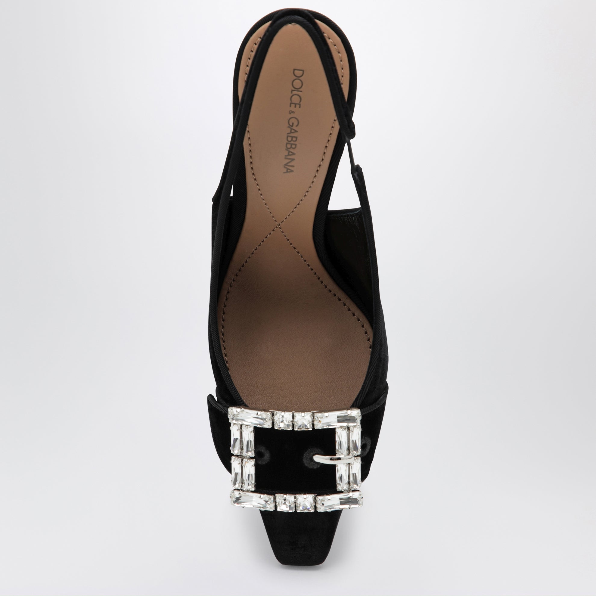 Slingback in velluto con fibbia gioiello nera