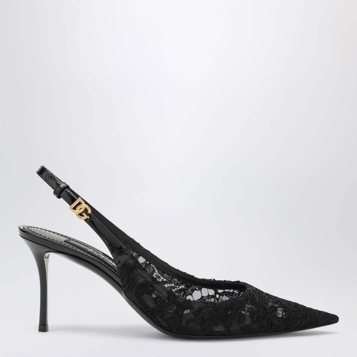 Slingback nere in pizzo e vernice