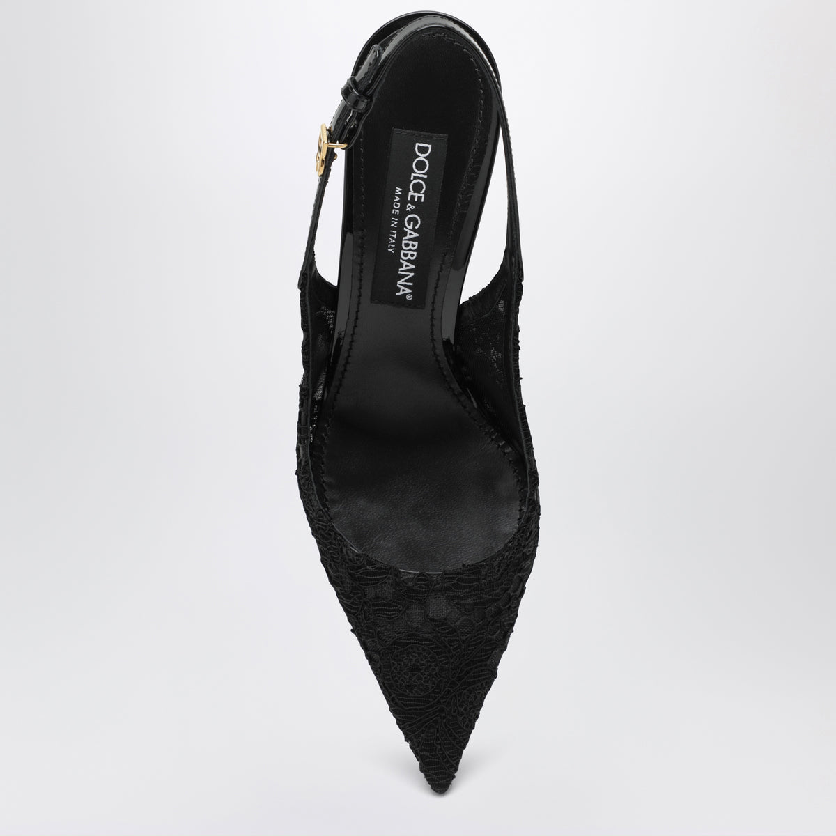 Slingback nere in pizzo e vernice