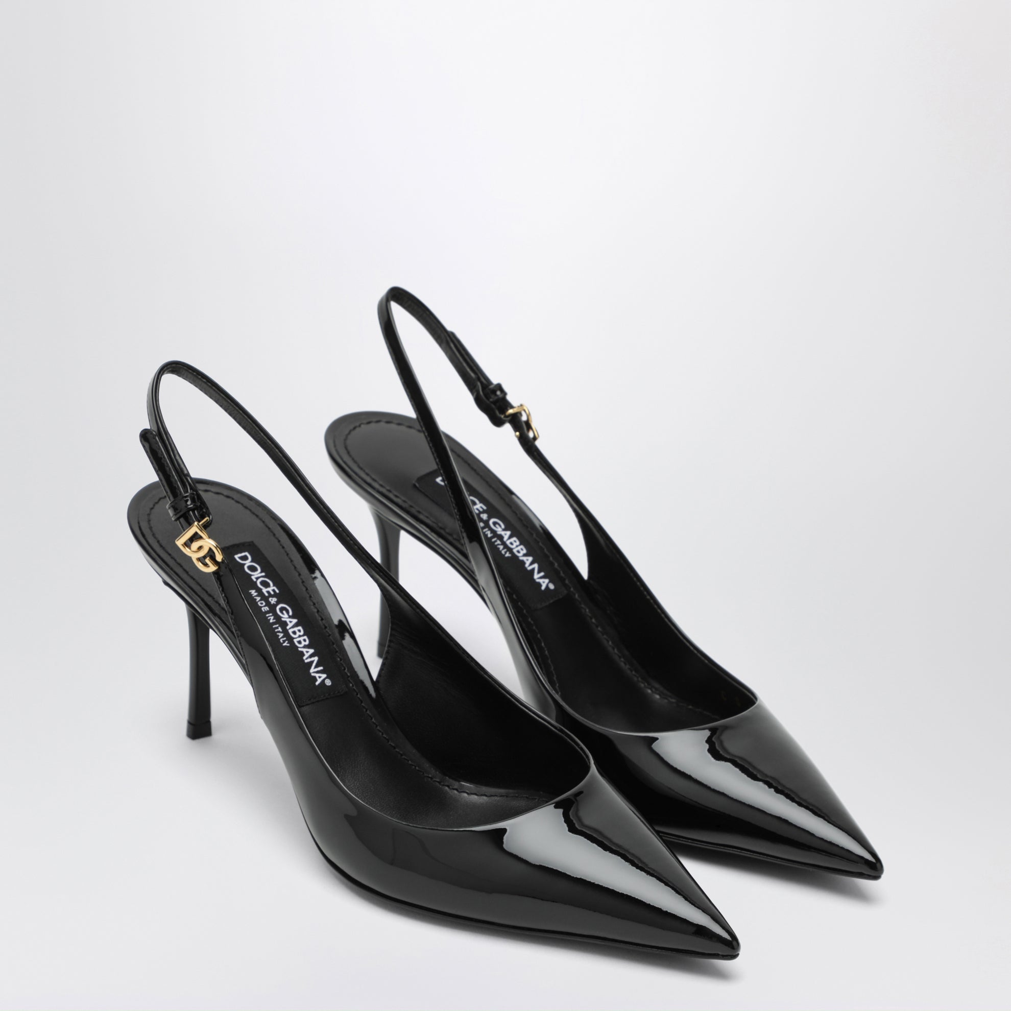 Black patent leather slingback
