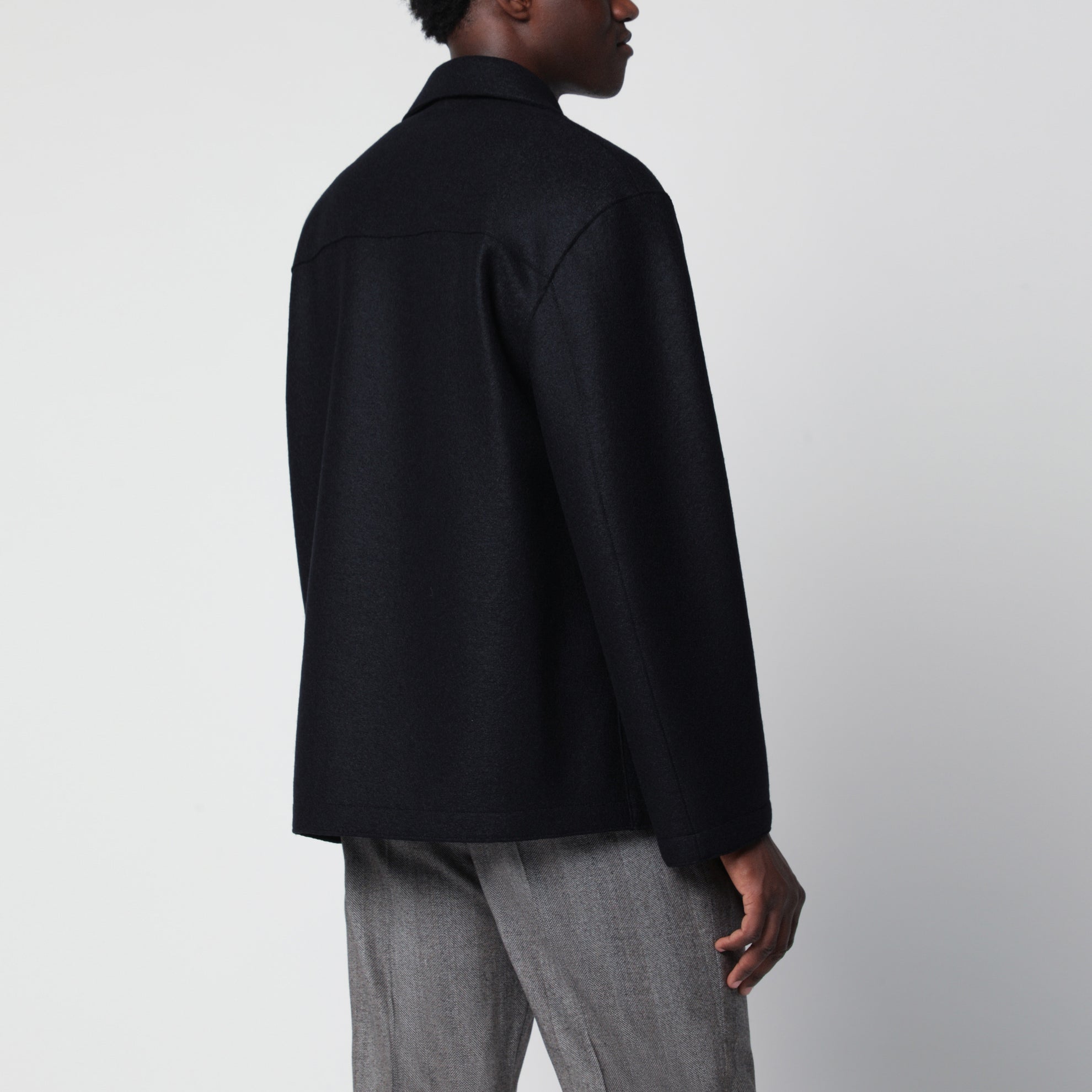 Navy short double-breasted wool coat