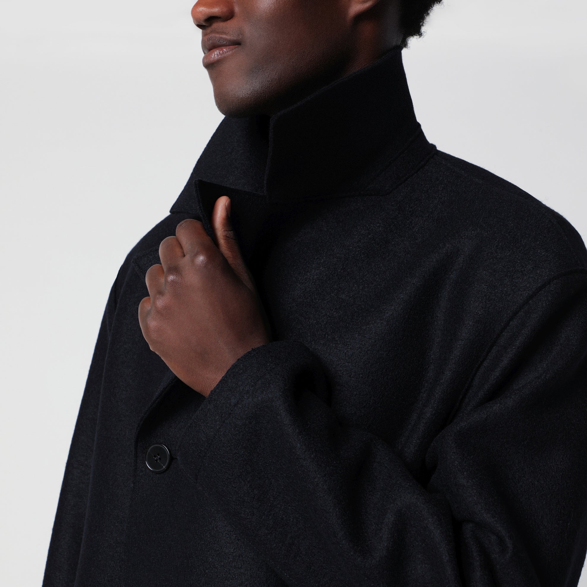 Navy short double-breasted wool coat