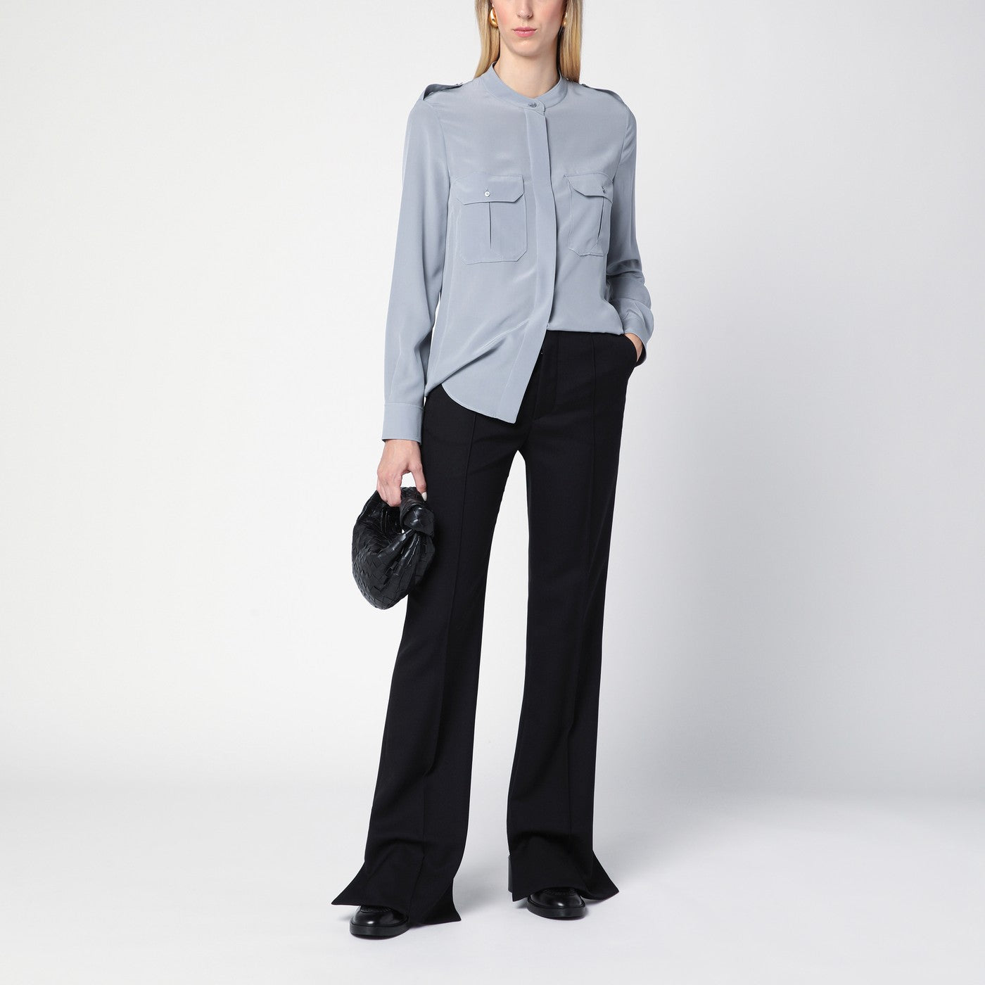 Black asymmetrical wool trousers