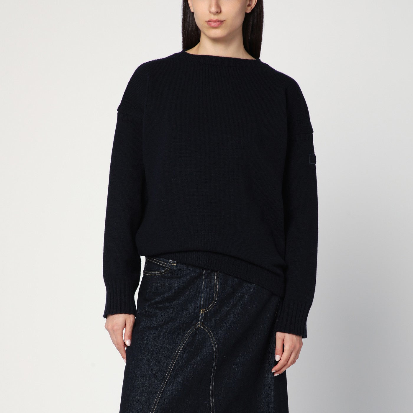 Navy blue sweater in wool and cashmere
