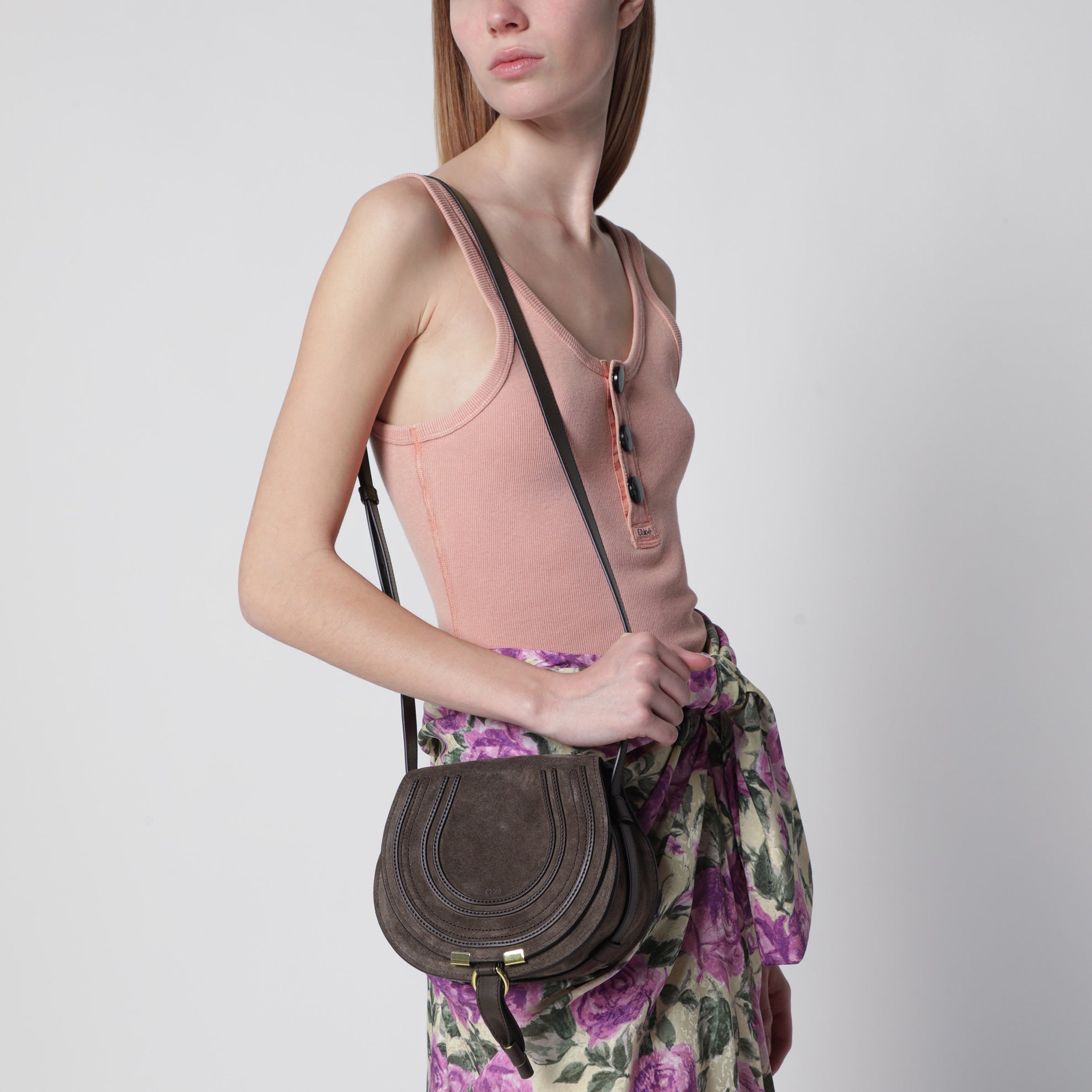 Saddle Marcie bag in Kohl Brown suede