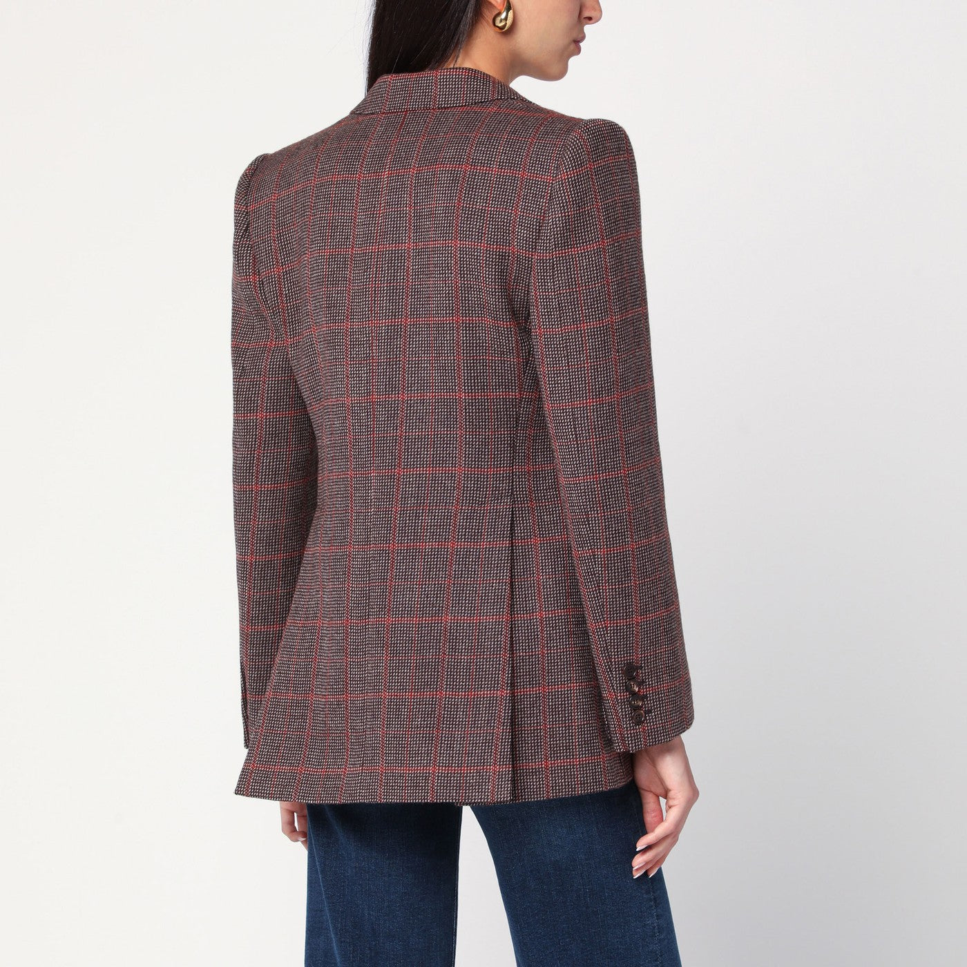 Single-breasted checked brown wool jacket