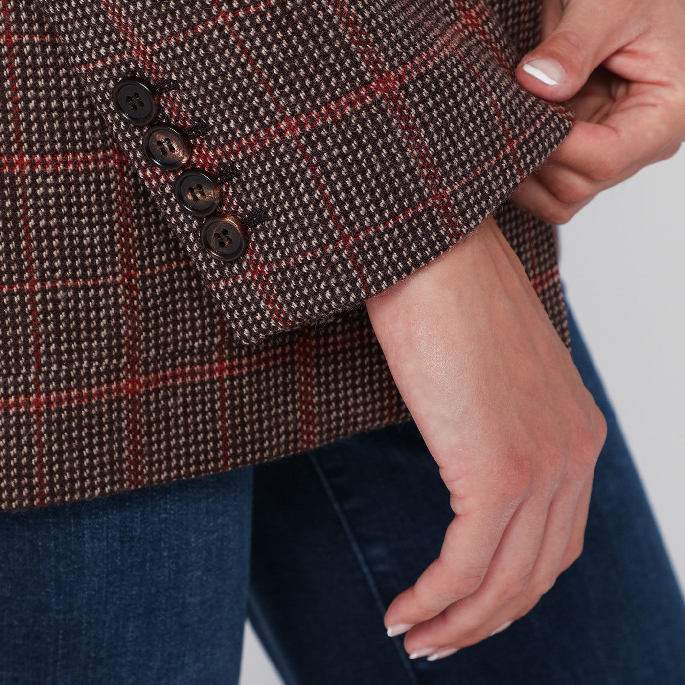 Single-breasted checked brown wool jacket