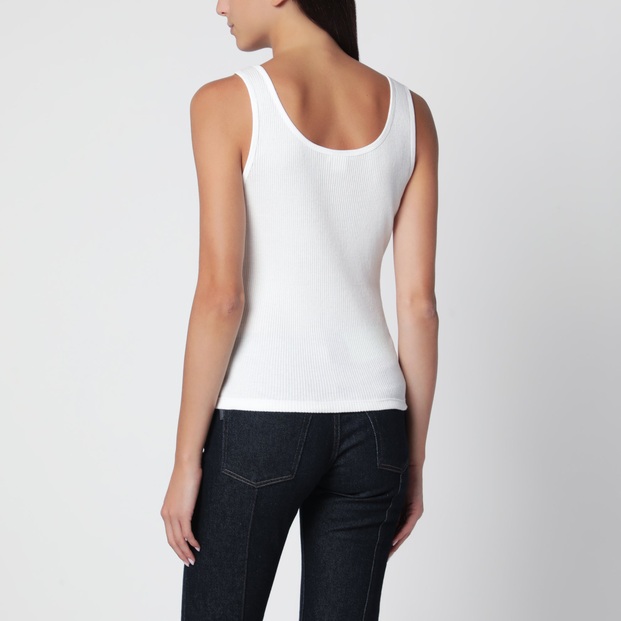 White ribbed tank top with logo embroidery
