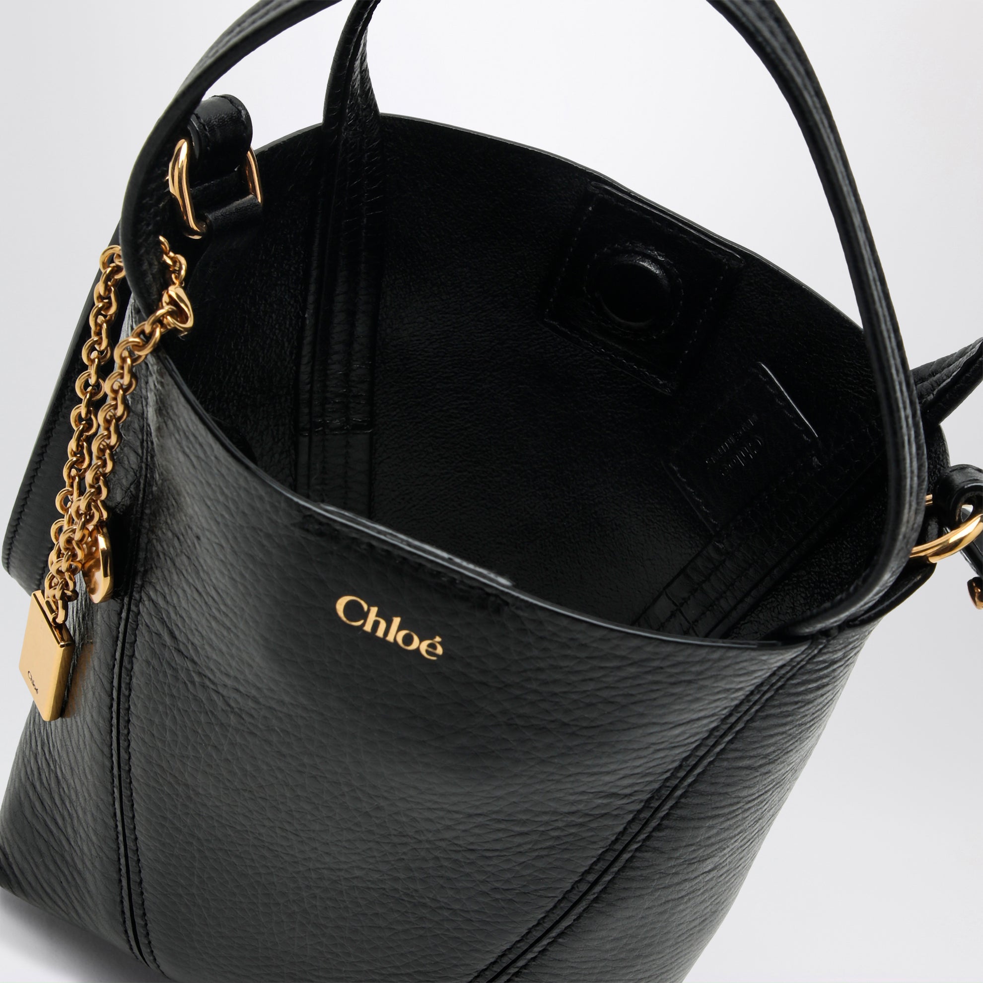 Small Spin black leather tote bag