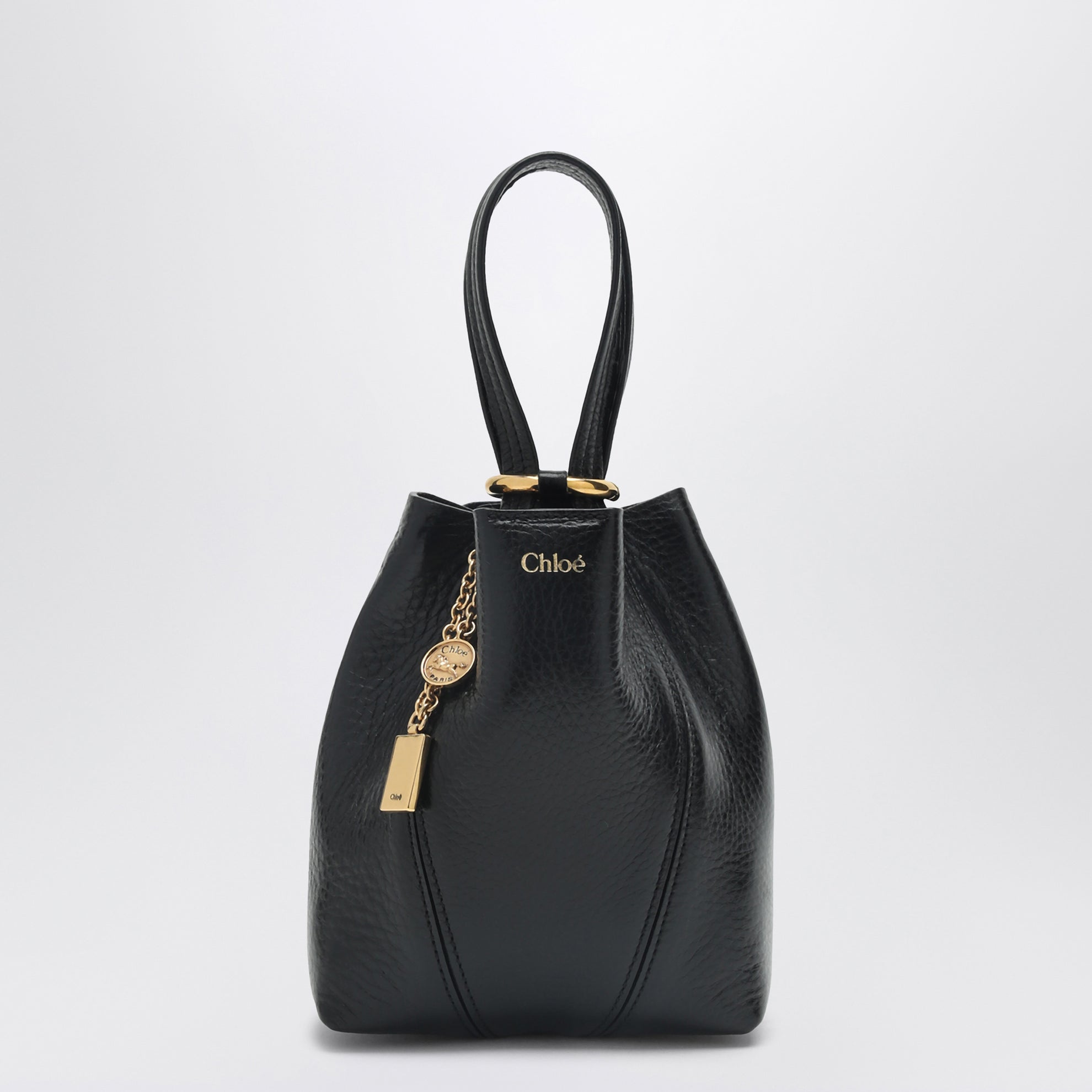 Small Spin black leather tote bag