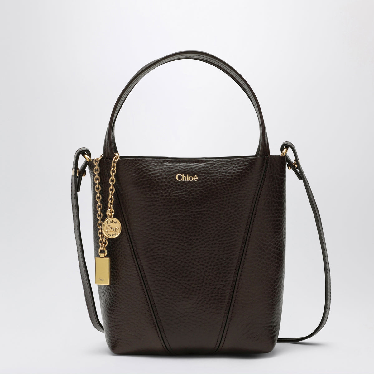 Kleine dunkelbraune Chloé Spin Tote Bag