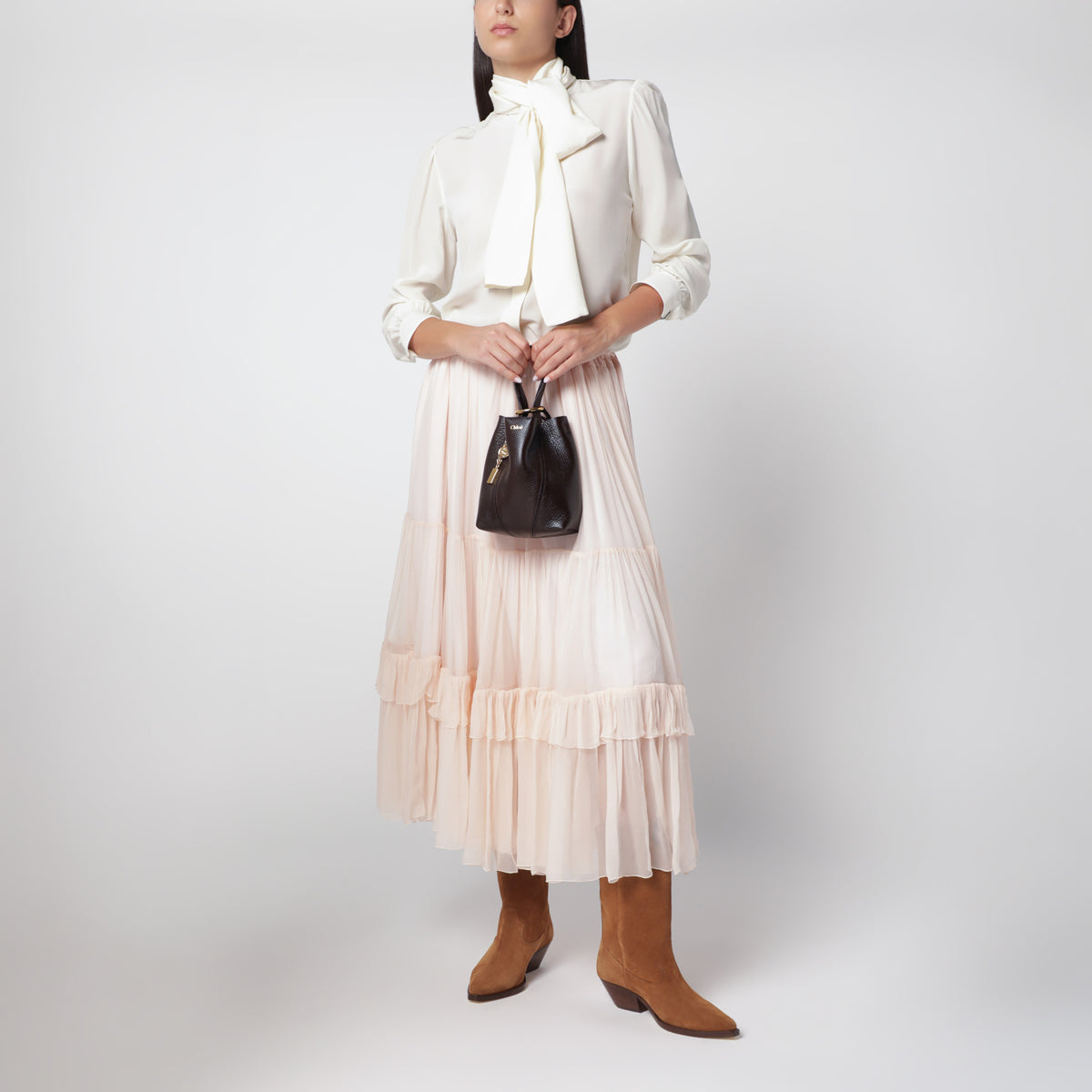 Kleine dunkelbraune Chloé Spin Tote Bag
