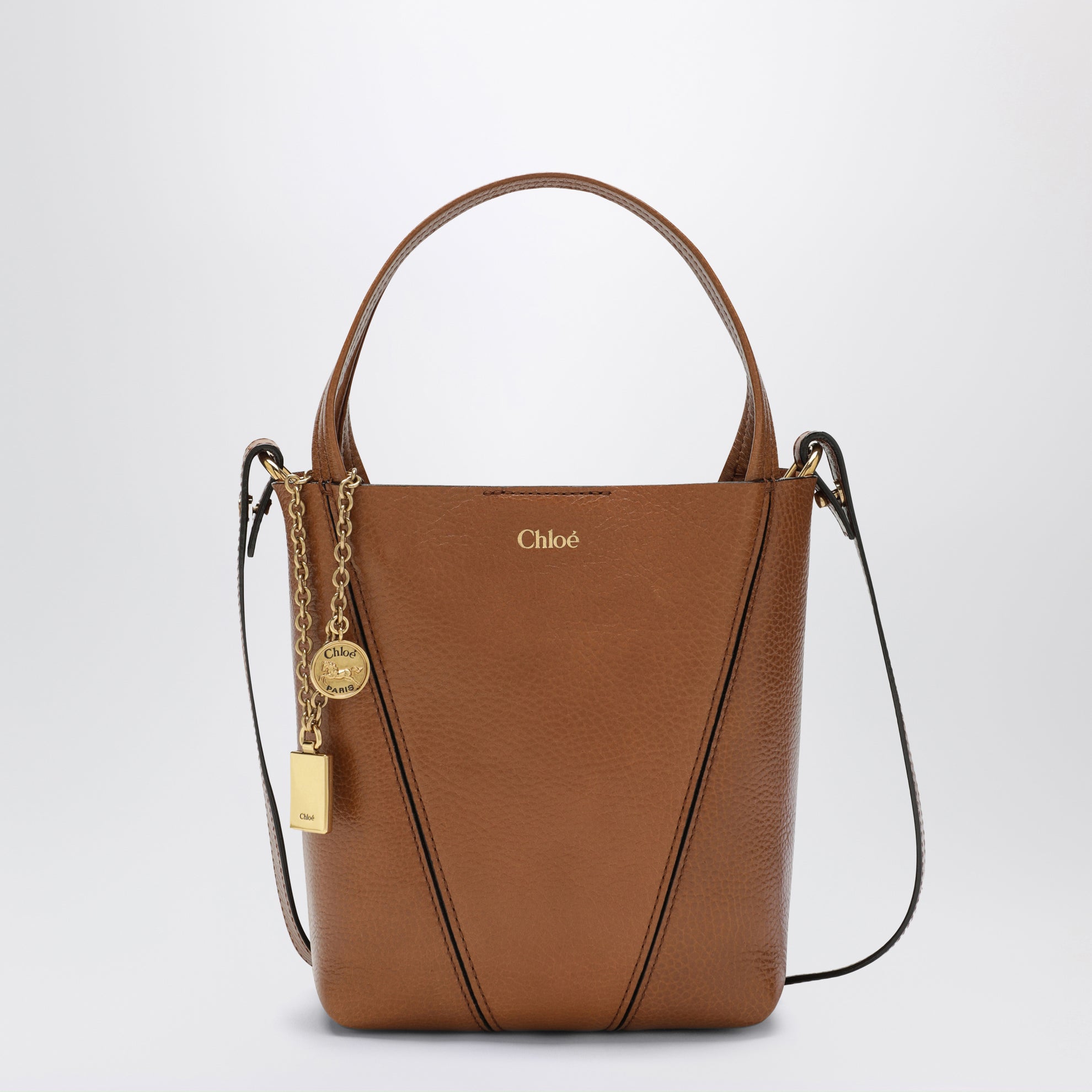 Small Spin brown leather tote bag
