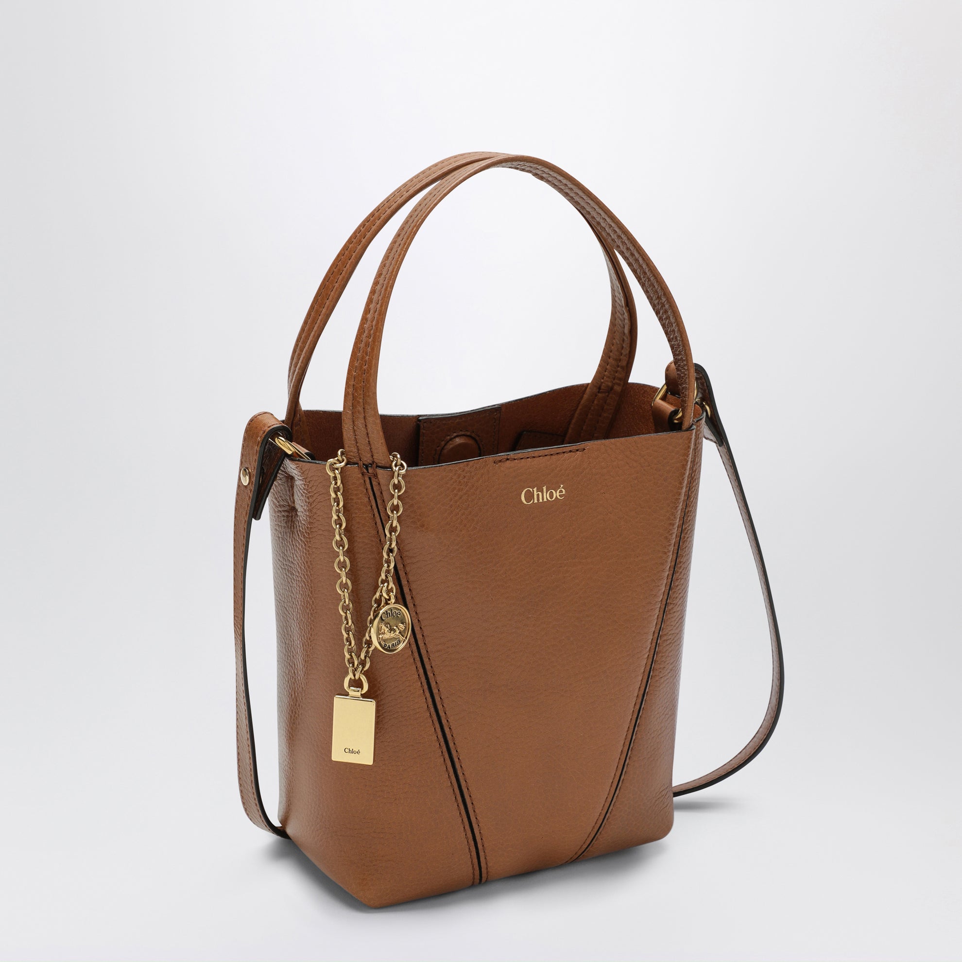 Small Spin brown leather tote bag