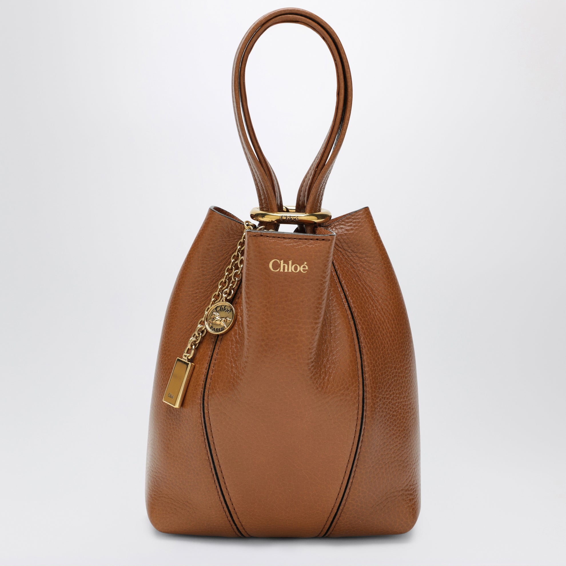 Small Spin brown leather tote bag