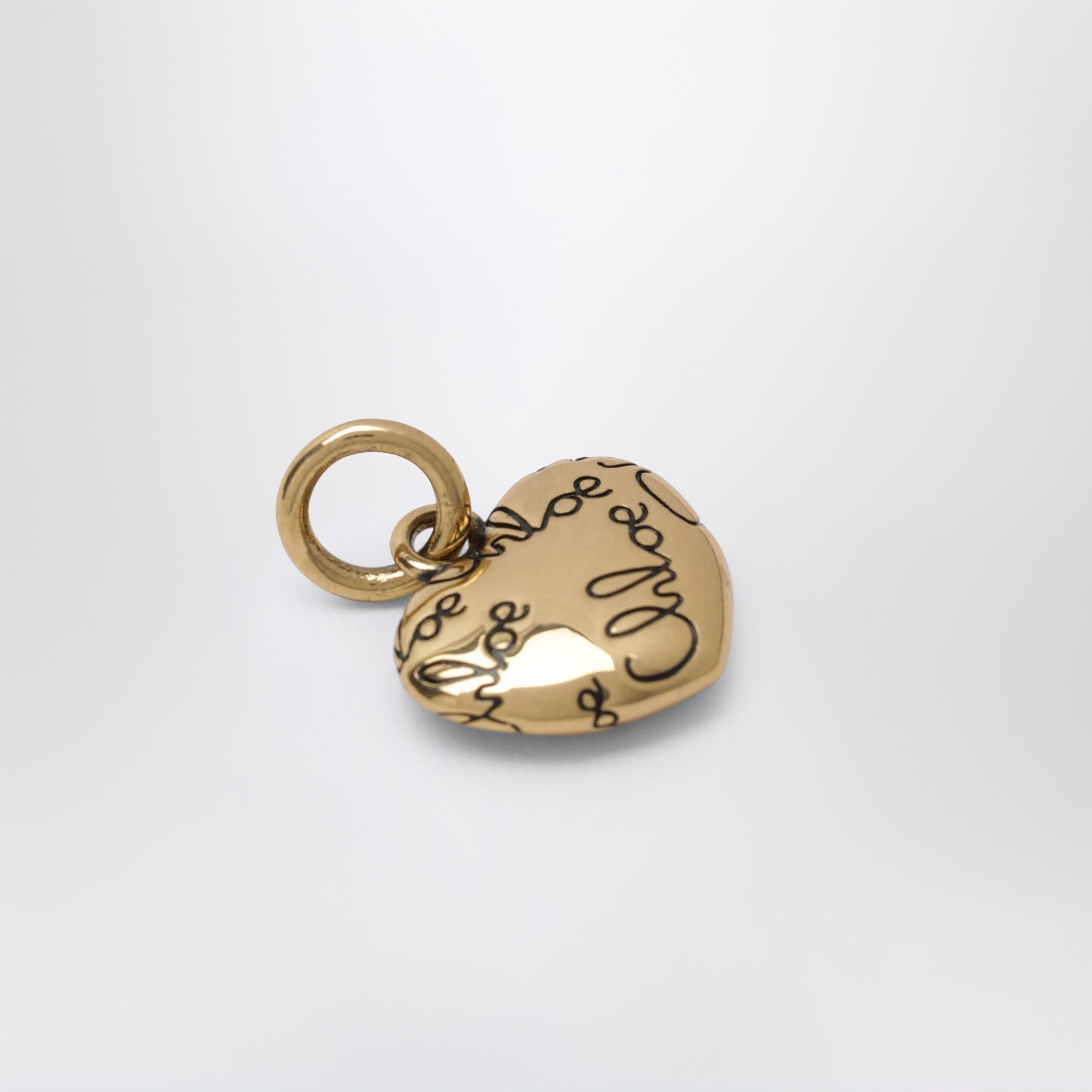 Alphabet heart logo charm in brass, gold