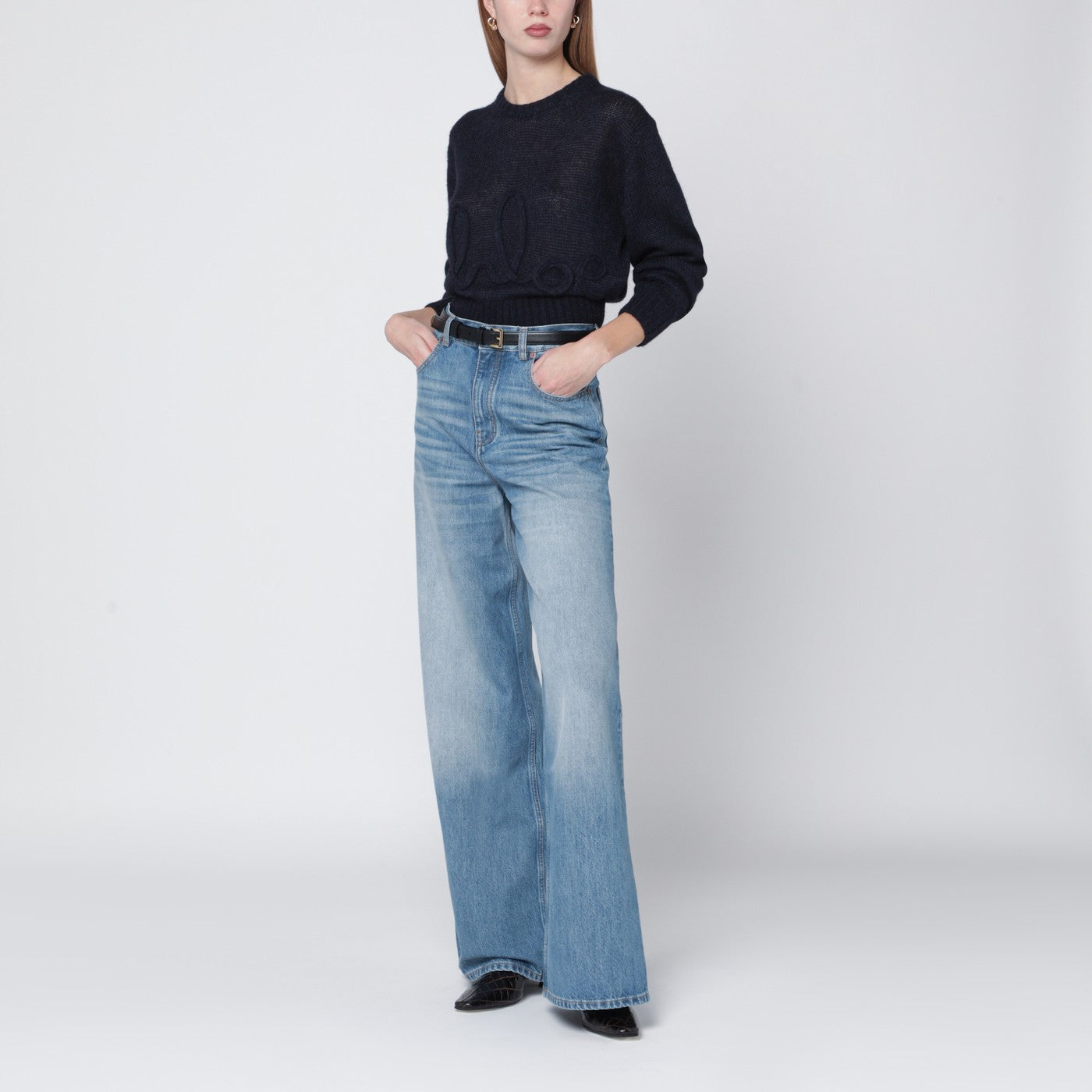 Navyblauer Alpaka-Mischpullover