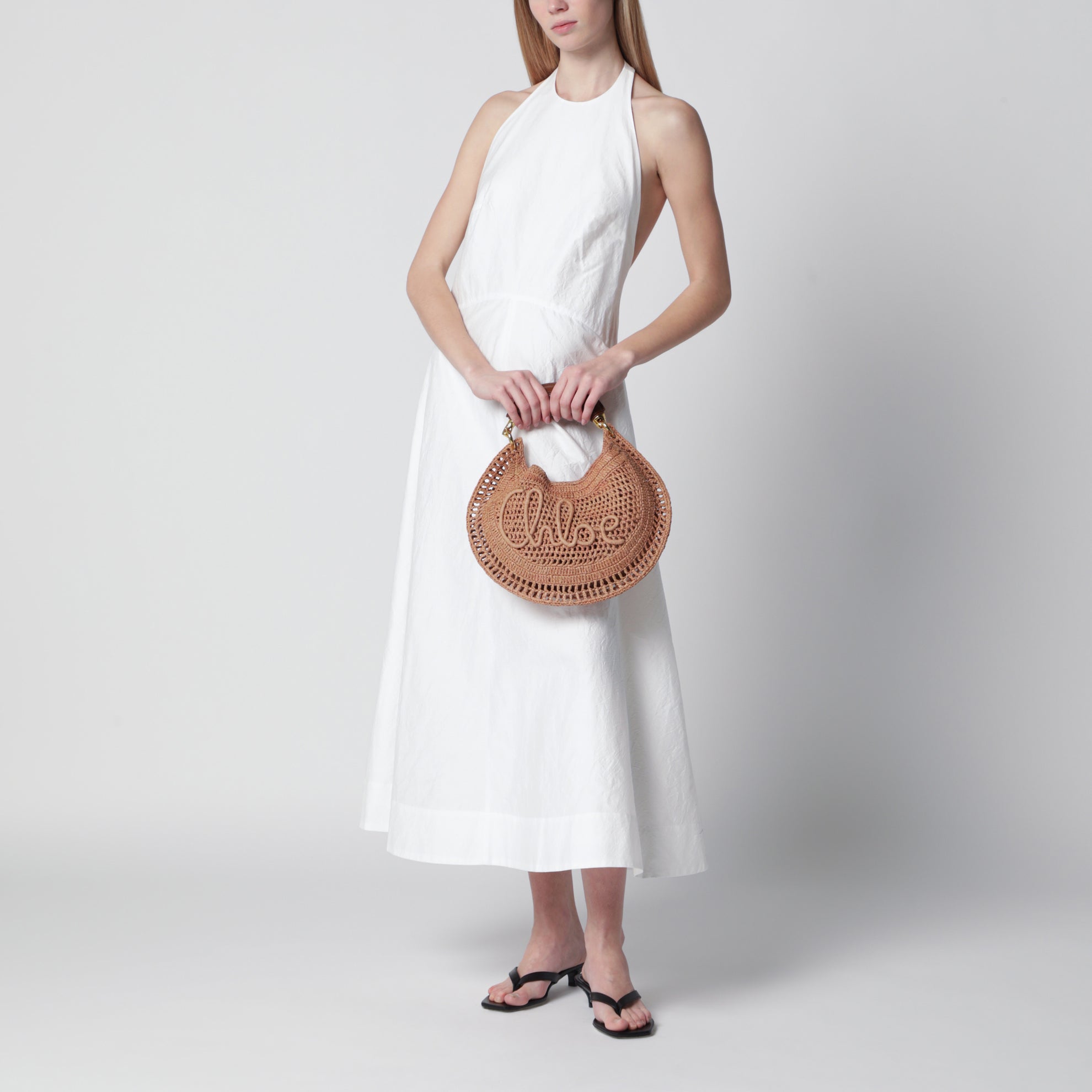 Borsa Hobo Summer Banana in rafia beige