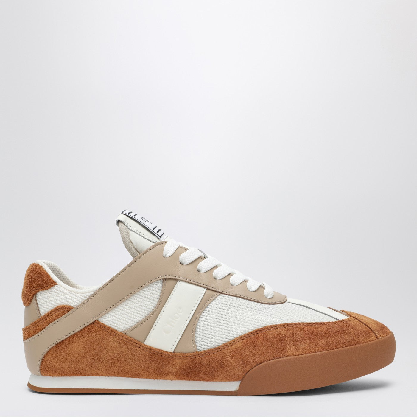 Baskets Chloé Kick marron et blanches en mesh et cuir