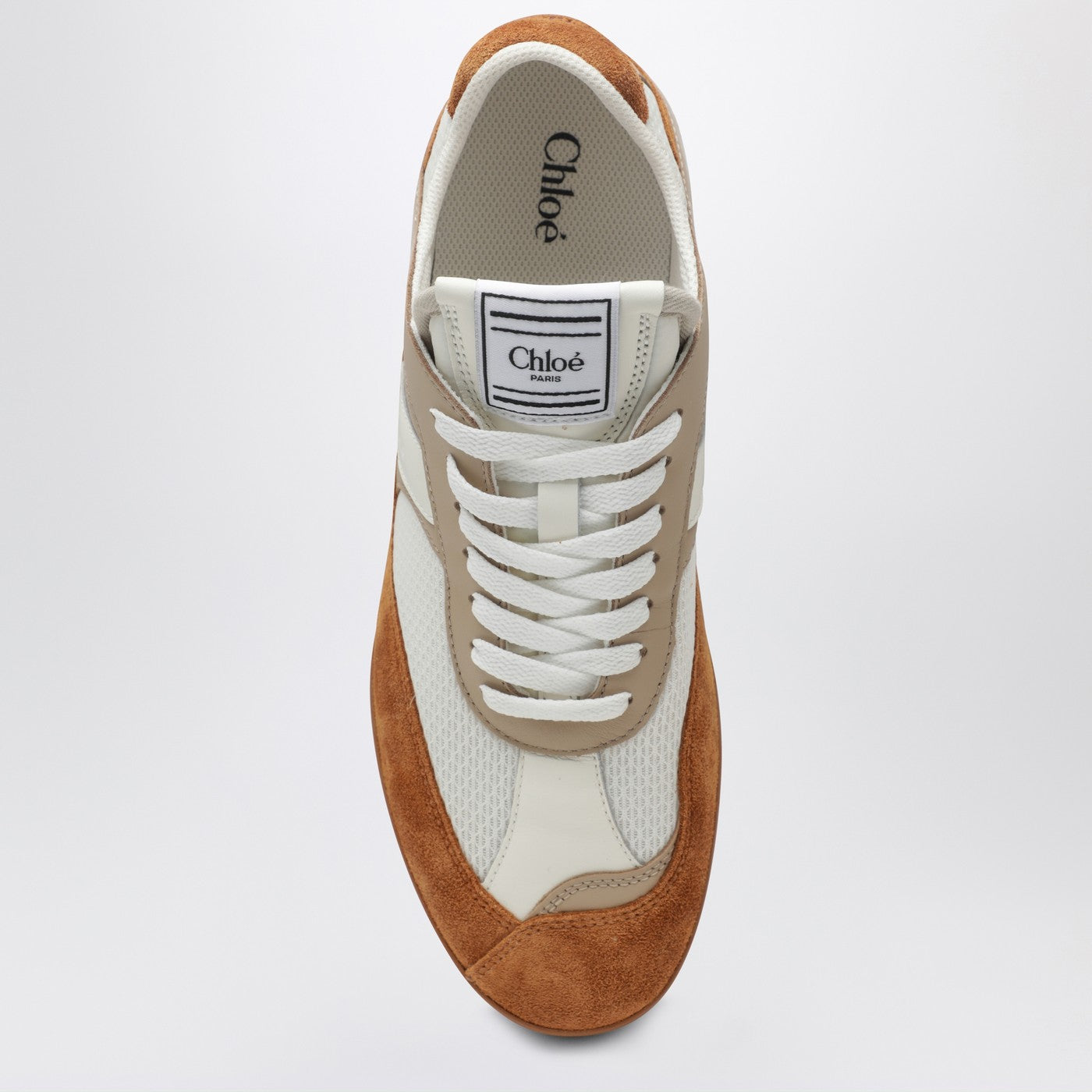 Baskets Chloé Kick marron et blanches en mesh et cuir